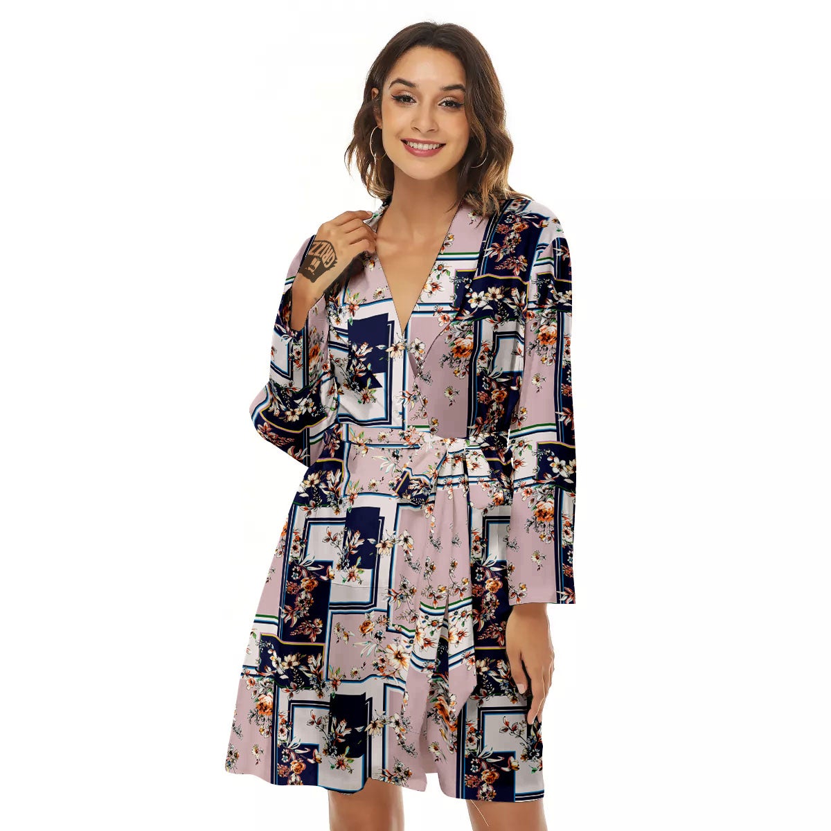 Patchwork Flower Vintage Print Pattern Women's Robe-grizzshop