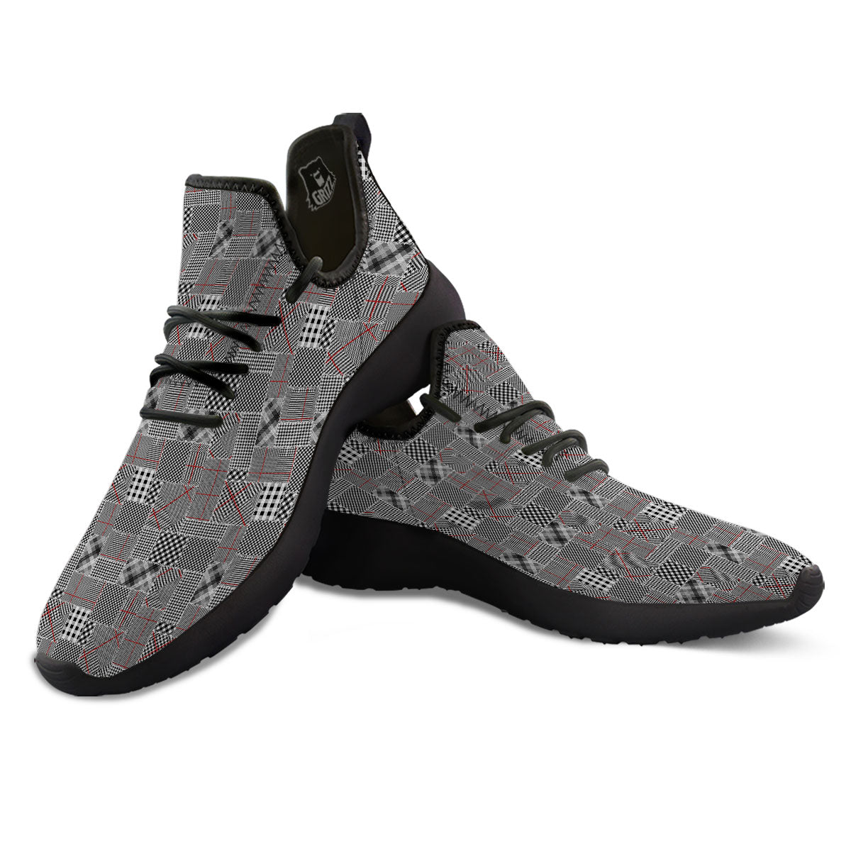 Patchwork Glen Plaid Print Pattern Black Athletic Shoes-grizzshop