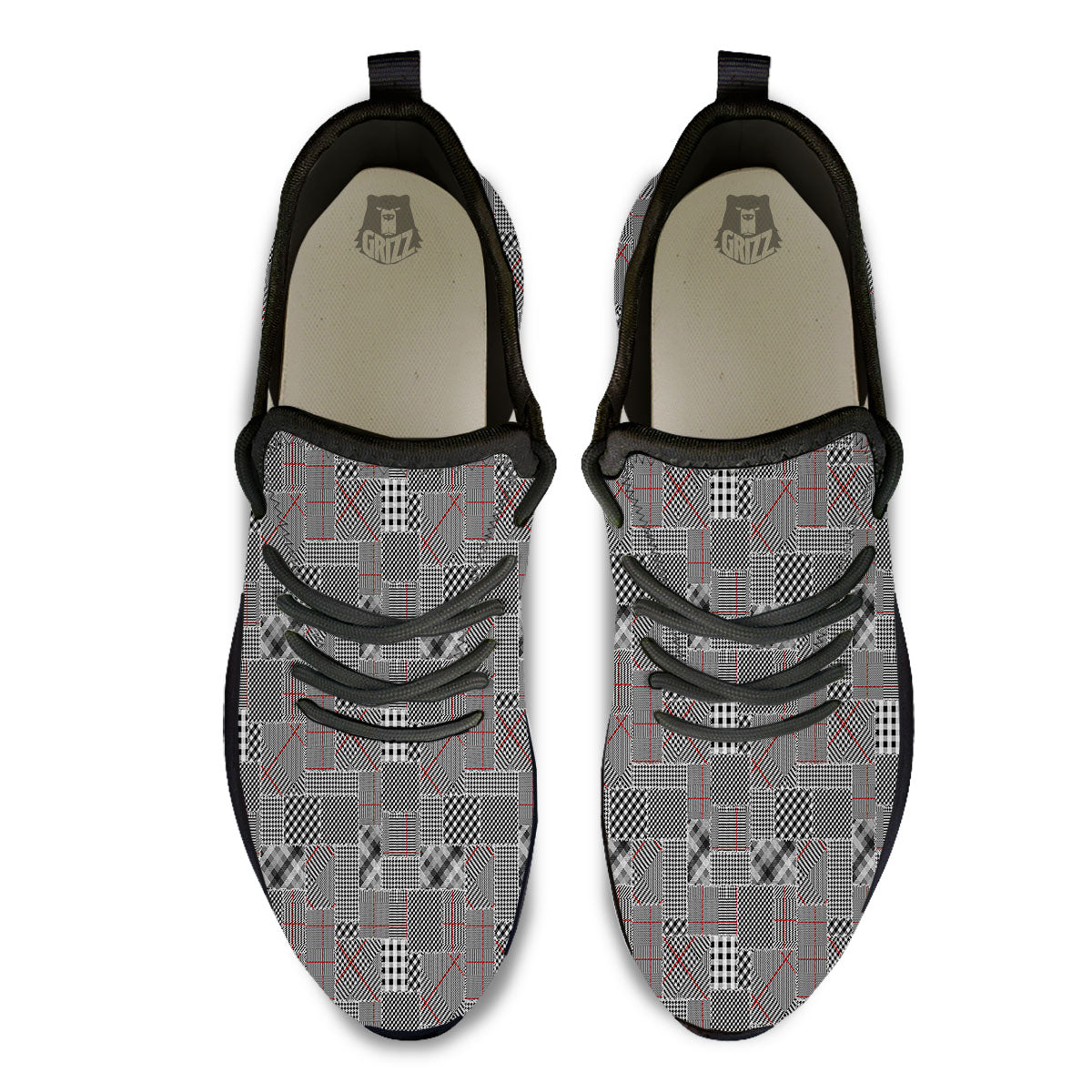 Patchwork Glen Plaid Print Pattern Black Athletic Shoes-grizzshop