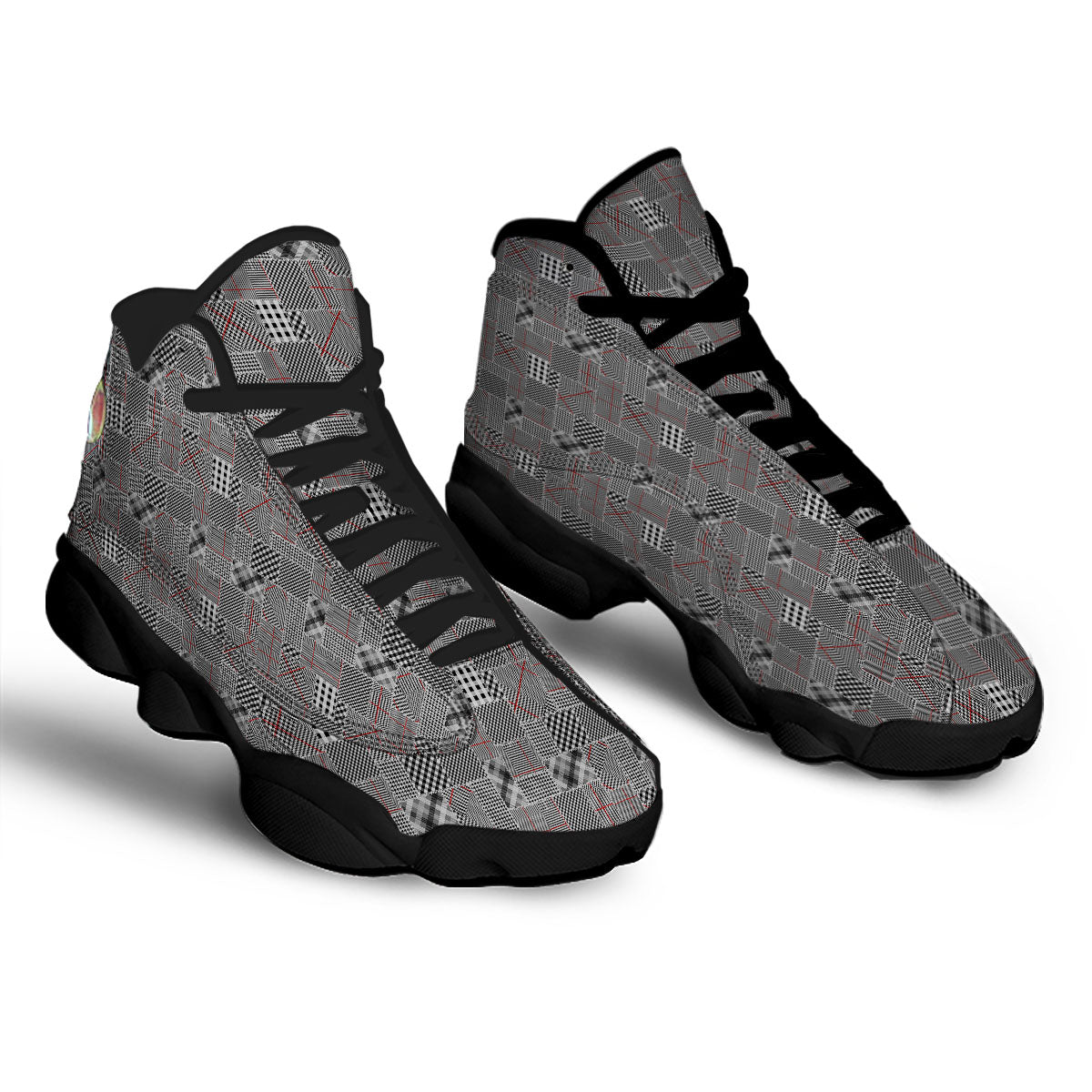 Patchwork Glen Plaid Print Pattern Black Basketball Shoes-grizzshop