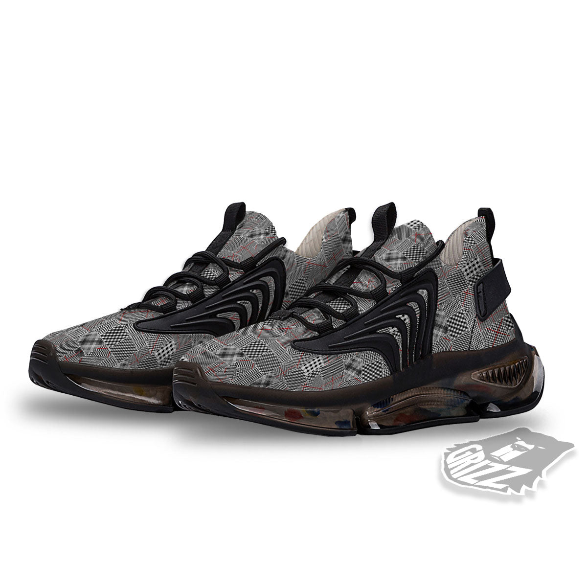 Patchwork Glen Plaid Print Pattern Black Gym Shoes-grizzshop