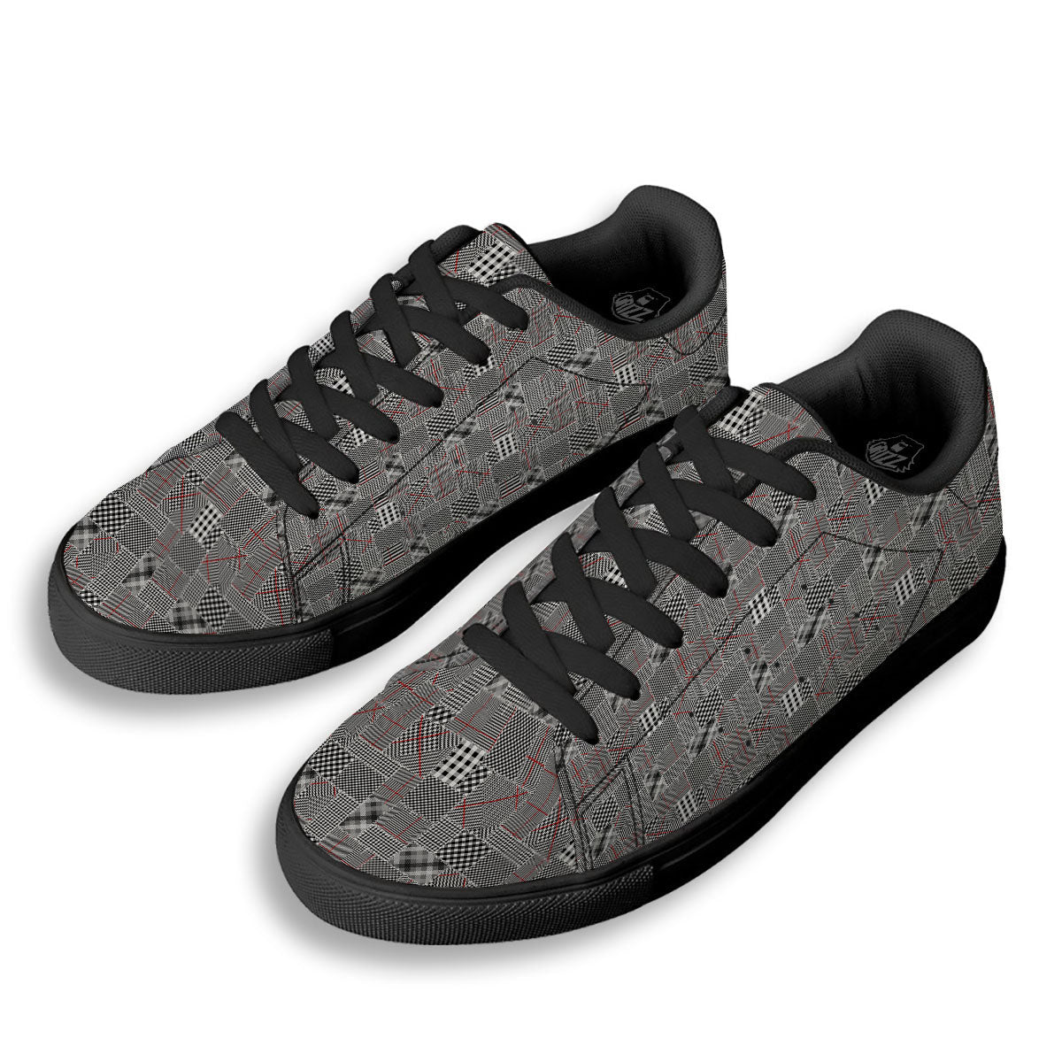Patchwork Glen Plaid Print Pattern Black Low Top Sneakers-grizzshop
