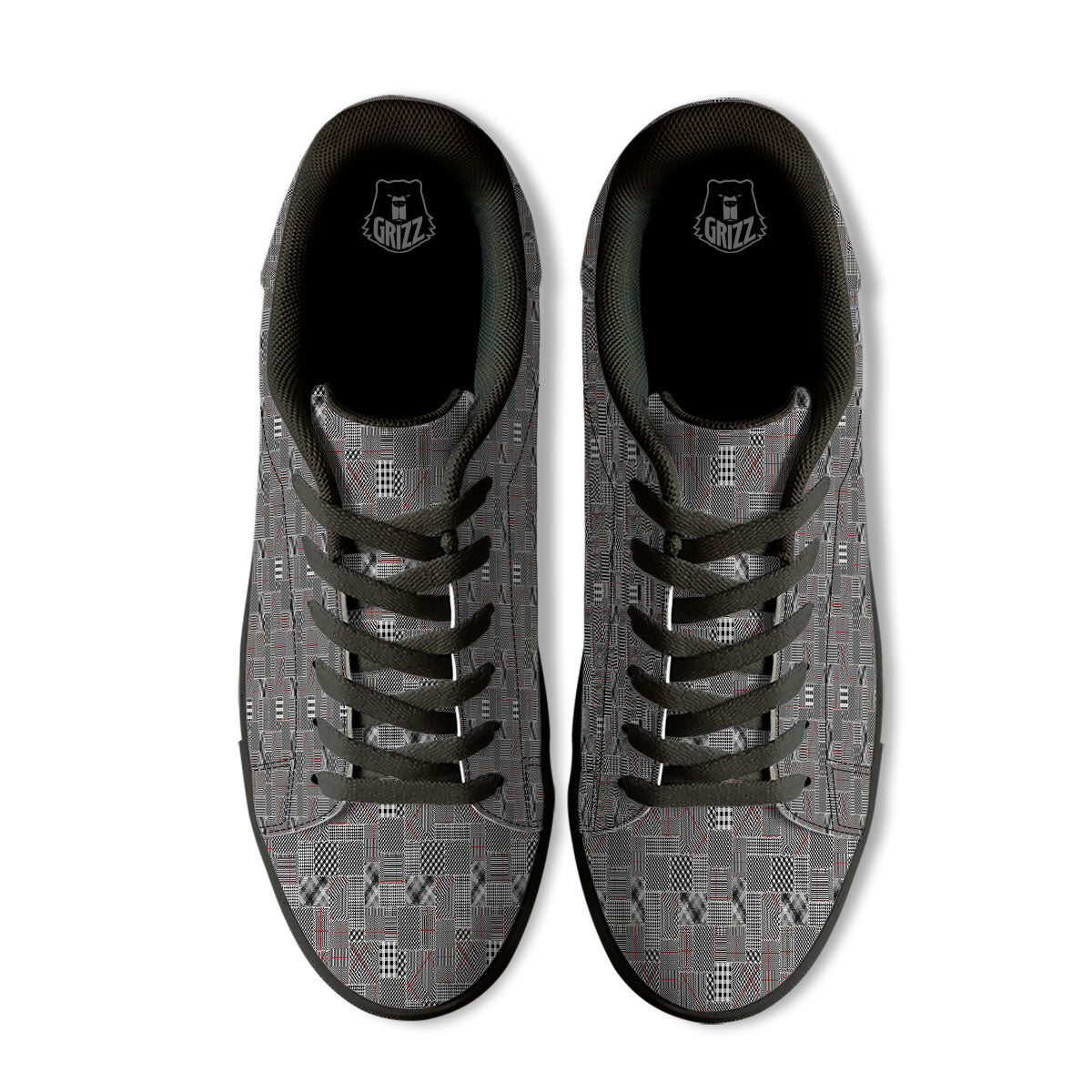 Patchwork Glen Plaid Print Pattern Black Low Top Sneakers-grizzshop