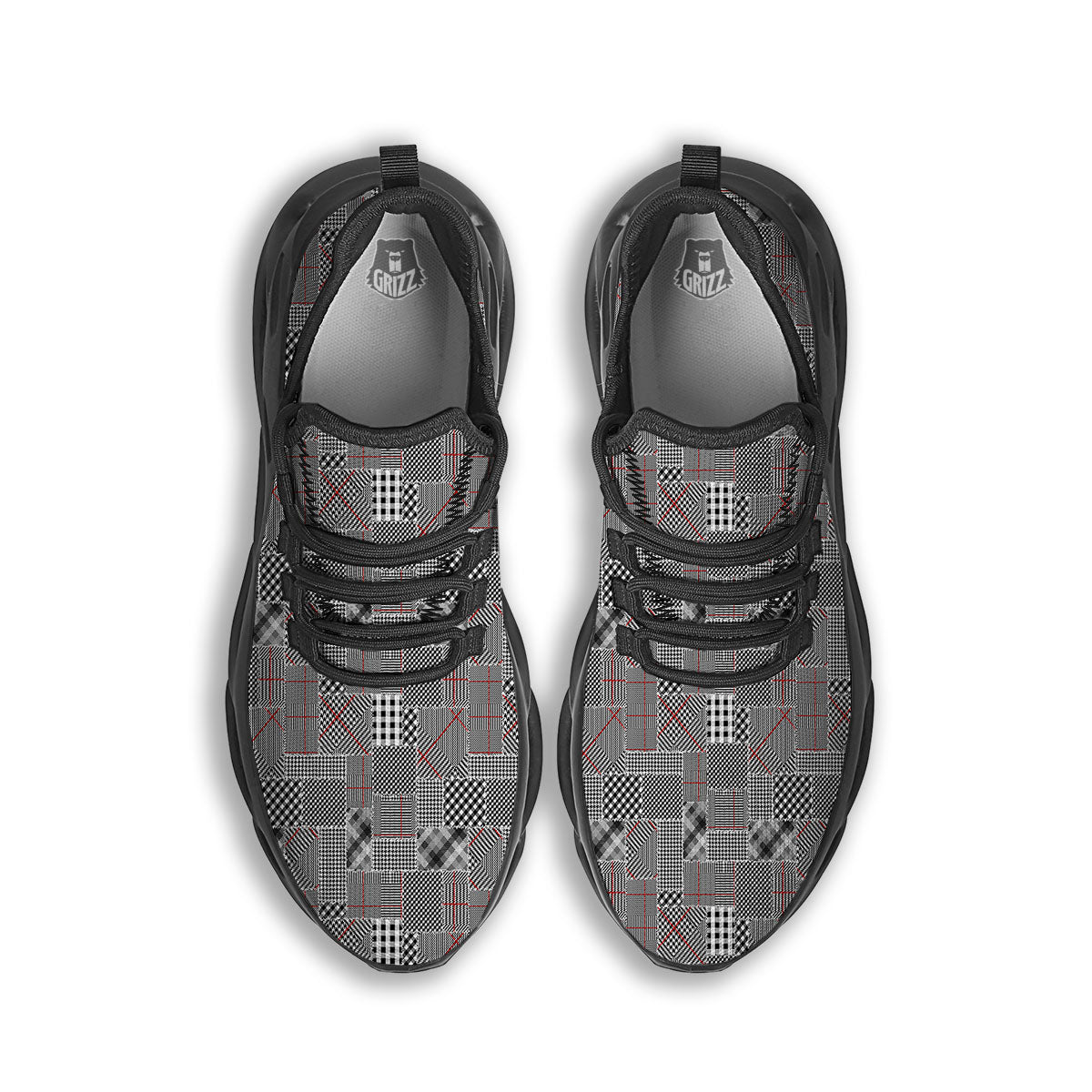 Patchwork Glen Plaid Print Pattern Black Running Shoes-grizzshop