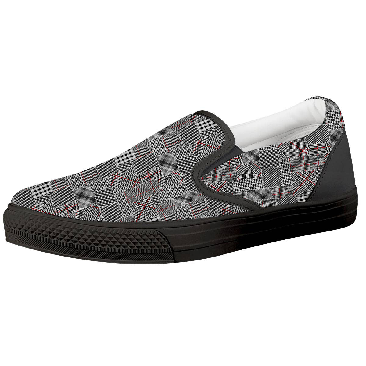 Patchwork Glen Plaid Print Pattern Black Slip On Shoes-grizzshop