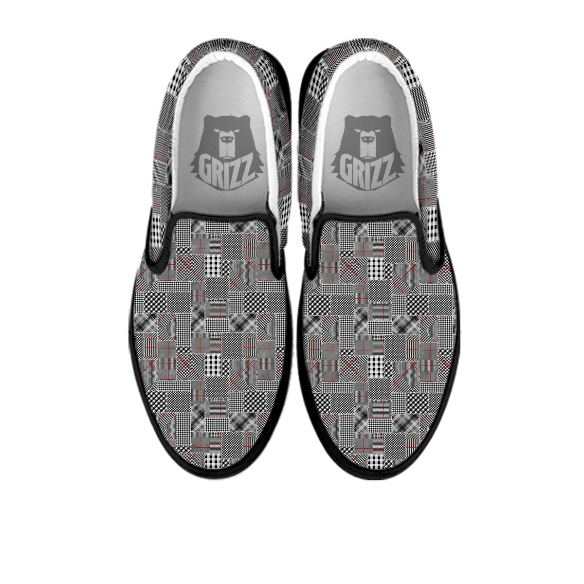 Patchwork Glen Plaid Print Pattern Black Slip On Shoes-grizzshop