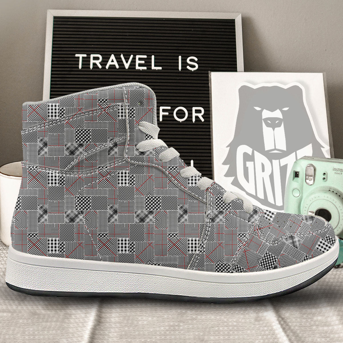 Patchwork Glen Plaid Print Pattern High Top Sneakers-grizzshop