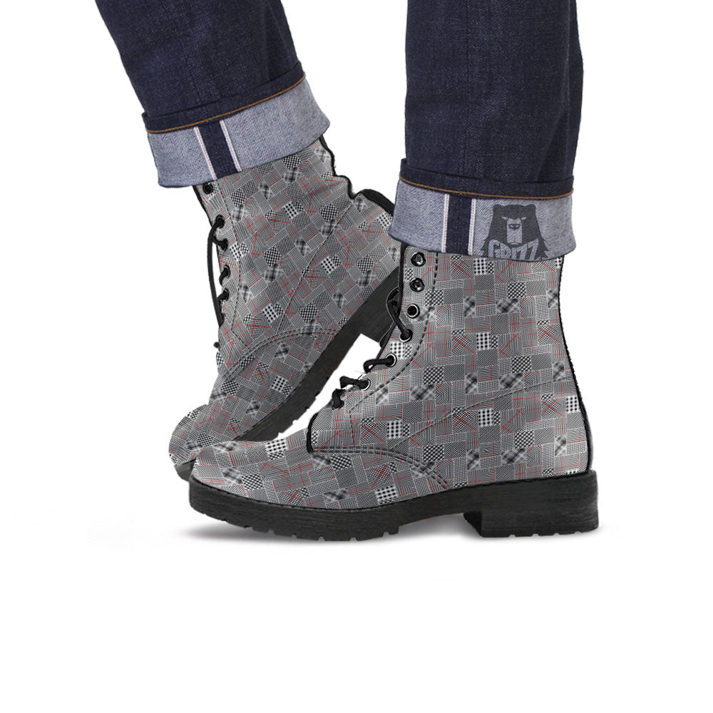 Patchwork Glen Plaid Print Pattern Leather Boots-grizzshop