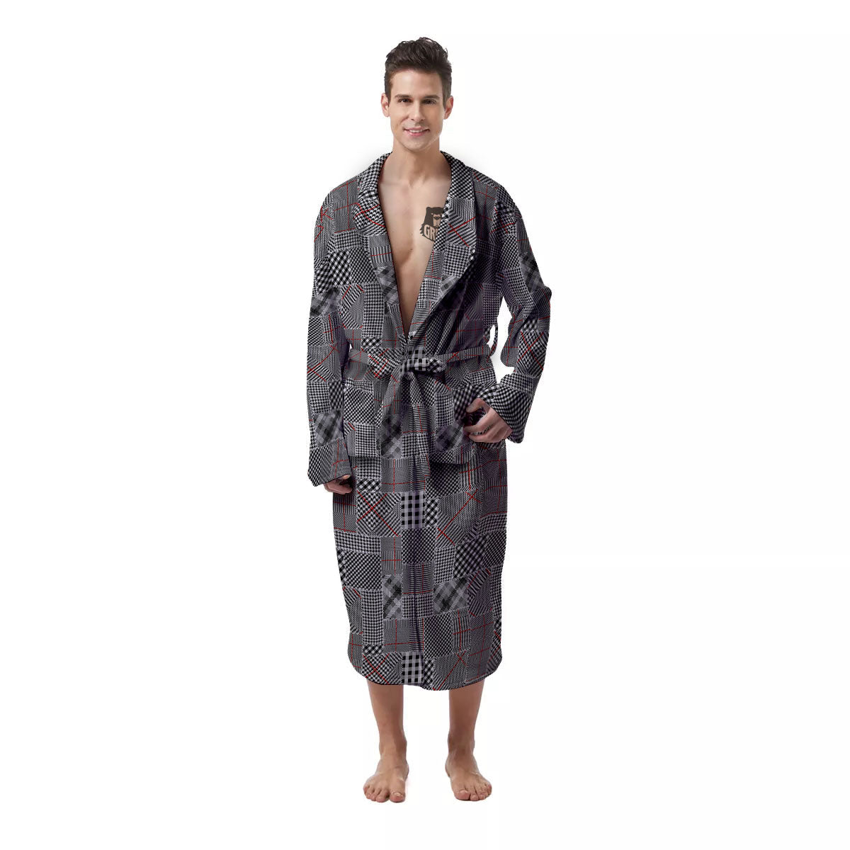 Patchwork Glen Plaid Print Pattern Men's Robe-grizzshop