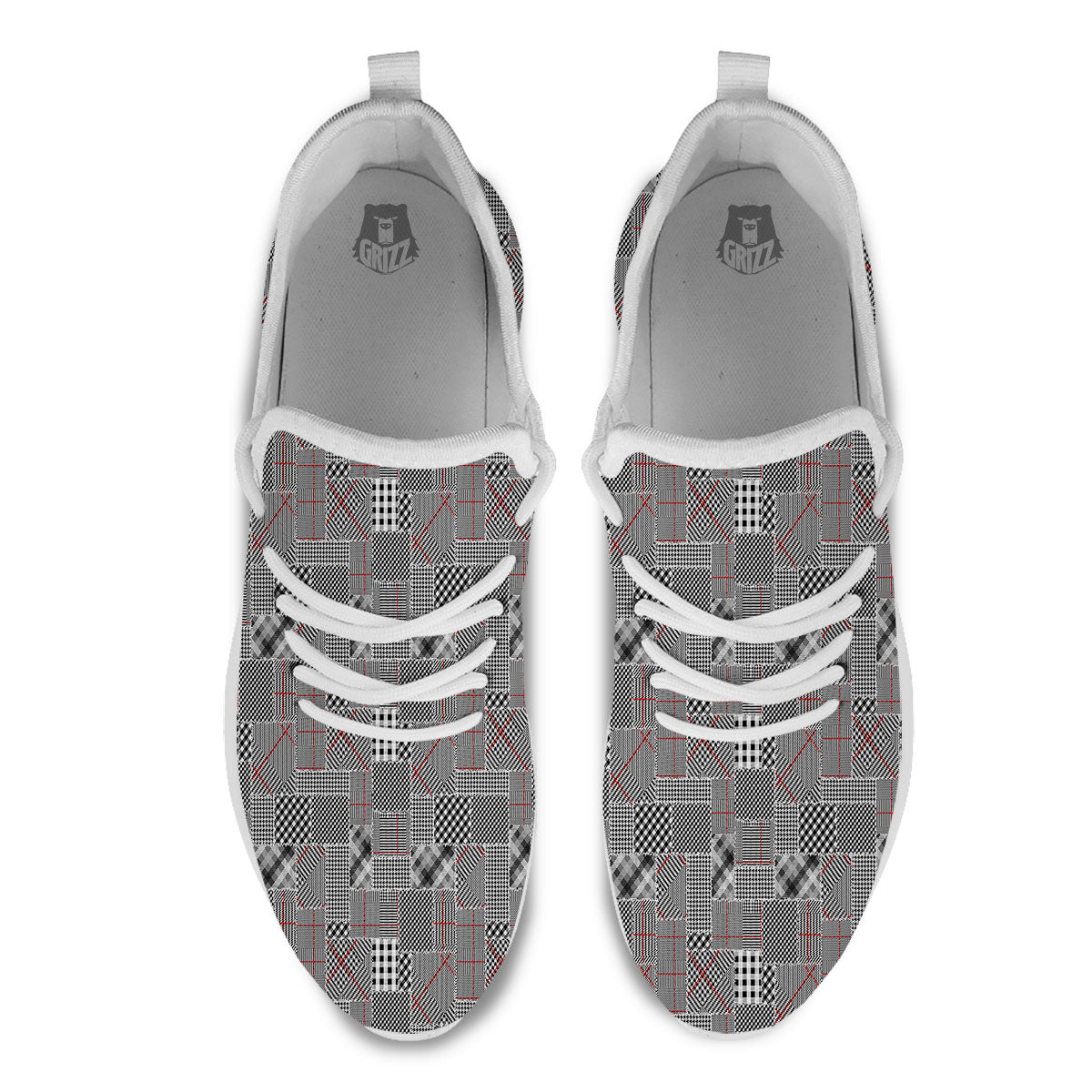 Patchwork Glen Plaid Print Pattern White Athletic Shoes-grizzshop