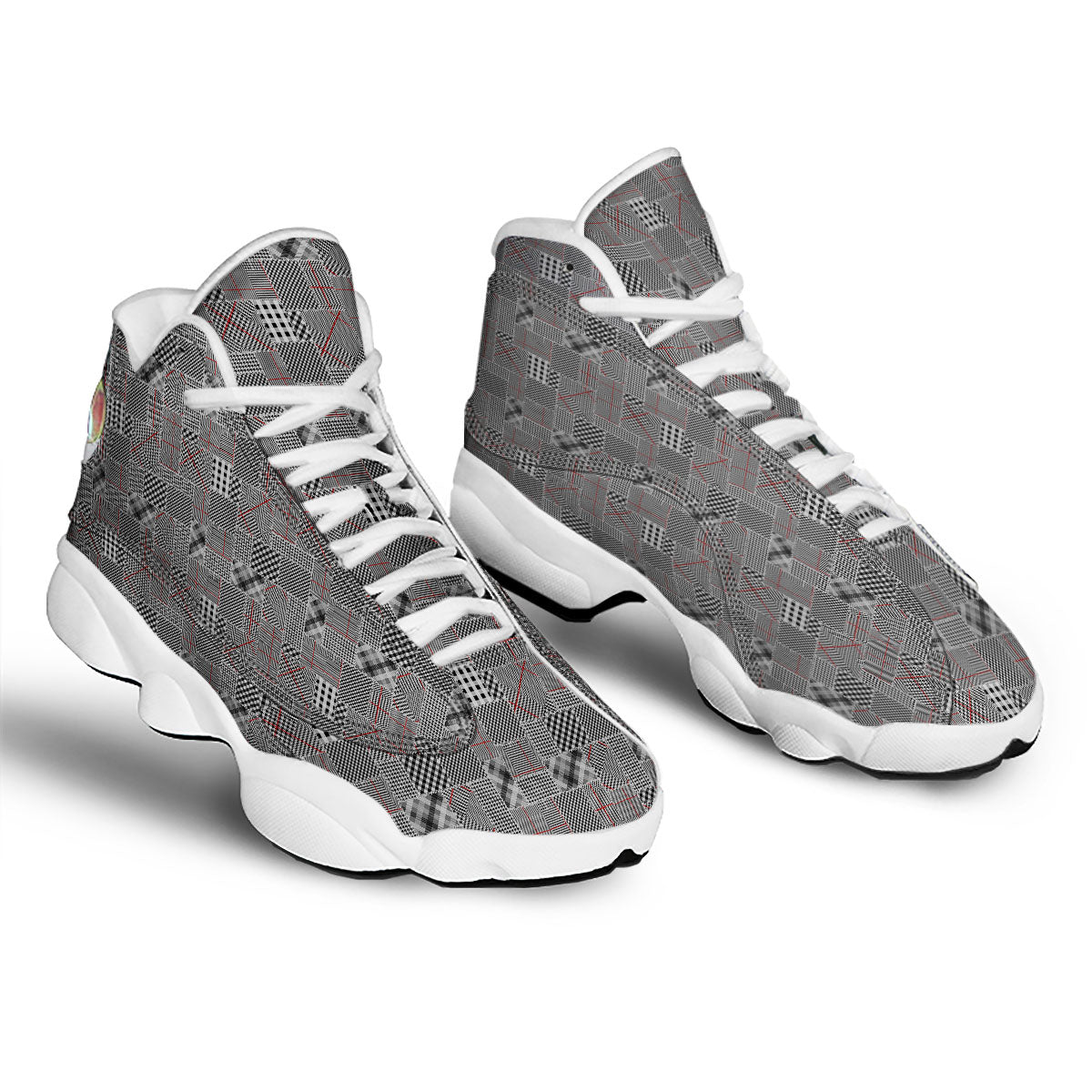 Patchwork Glen Plaid Print Pattern White Basketball Shoes-grizzshop