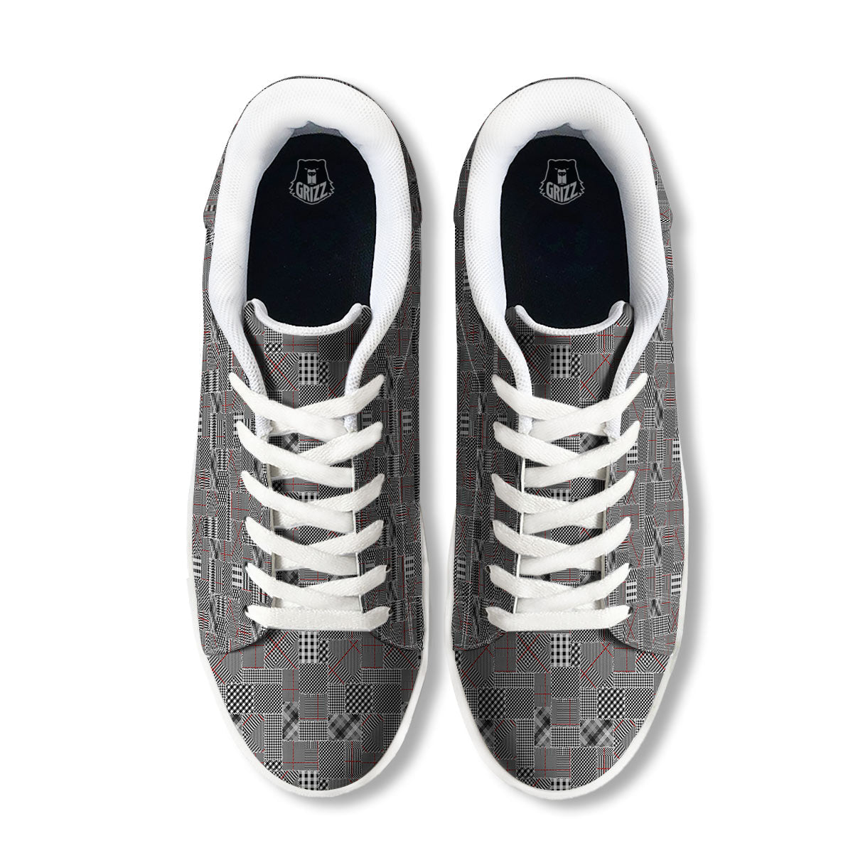 Patchwork Glen Plaid Print Pattern White Low Top Sneakers-grizzshop