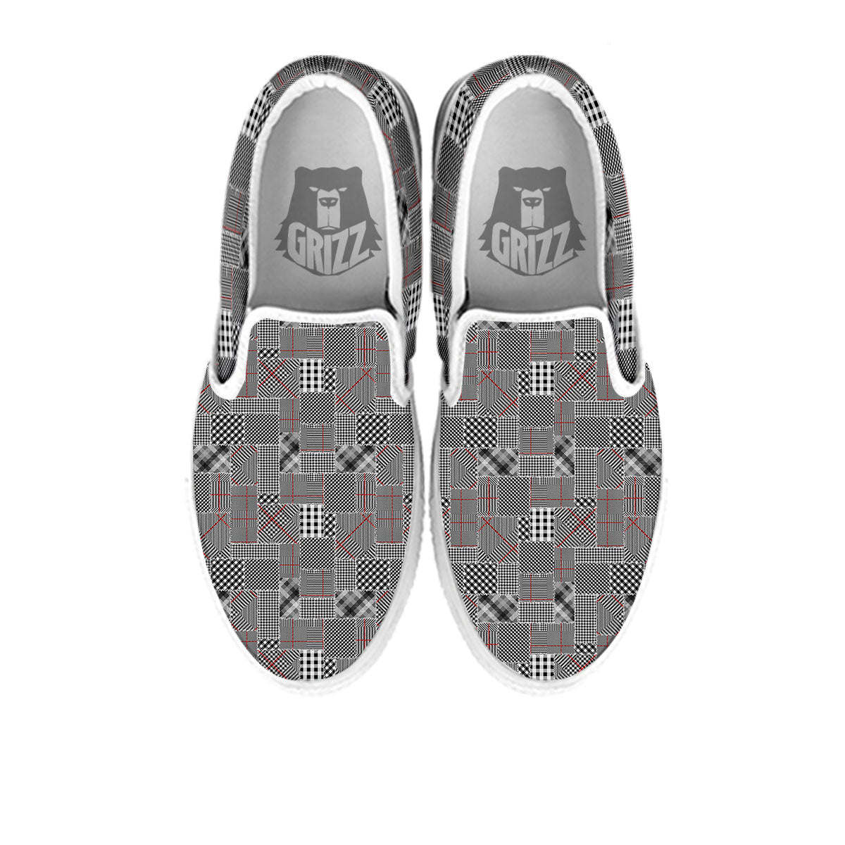 Patchwork Glen Plaid Print Pattern White Slip On Shoes-grizzshop