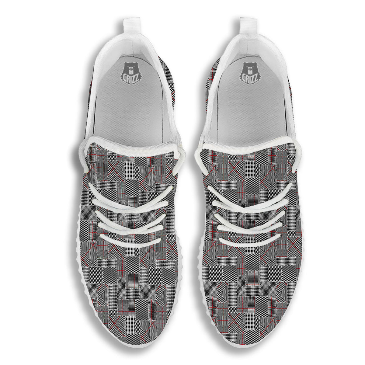 Patchwork Glen Plaid Print Pattern White Walking Shoes-grizzshop