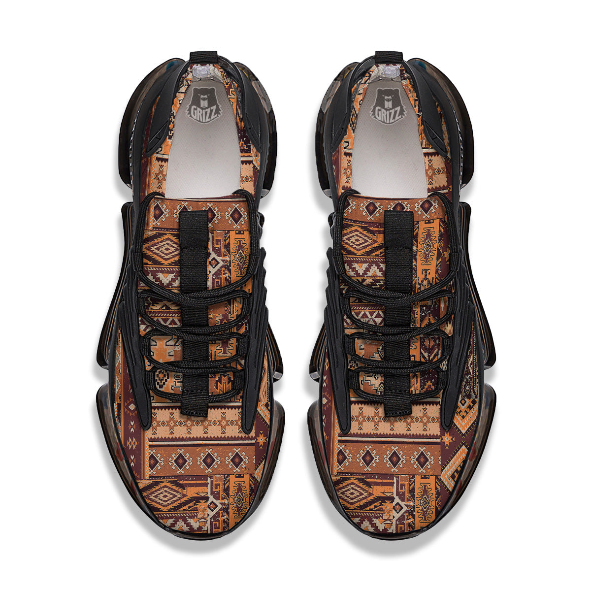 Patchwork Grunge Native American Print Pattern Black Gym Shoes-grizzshop