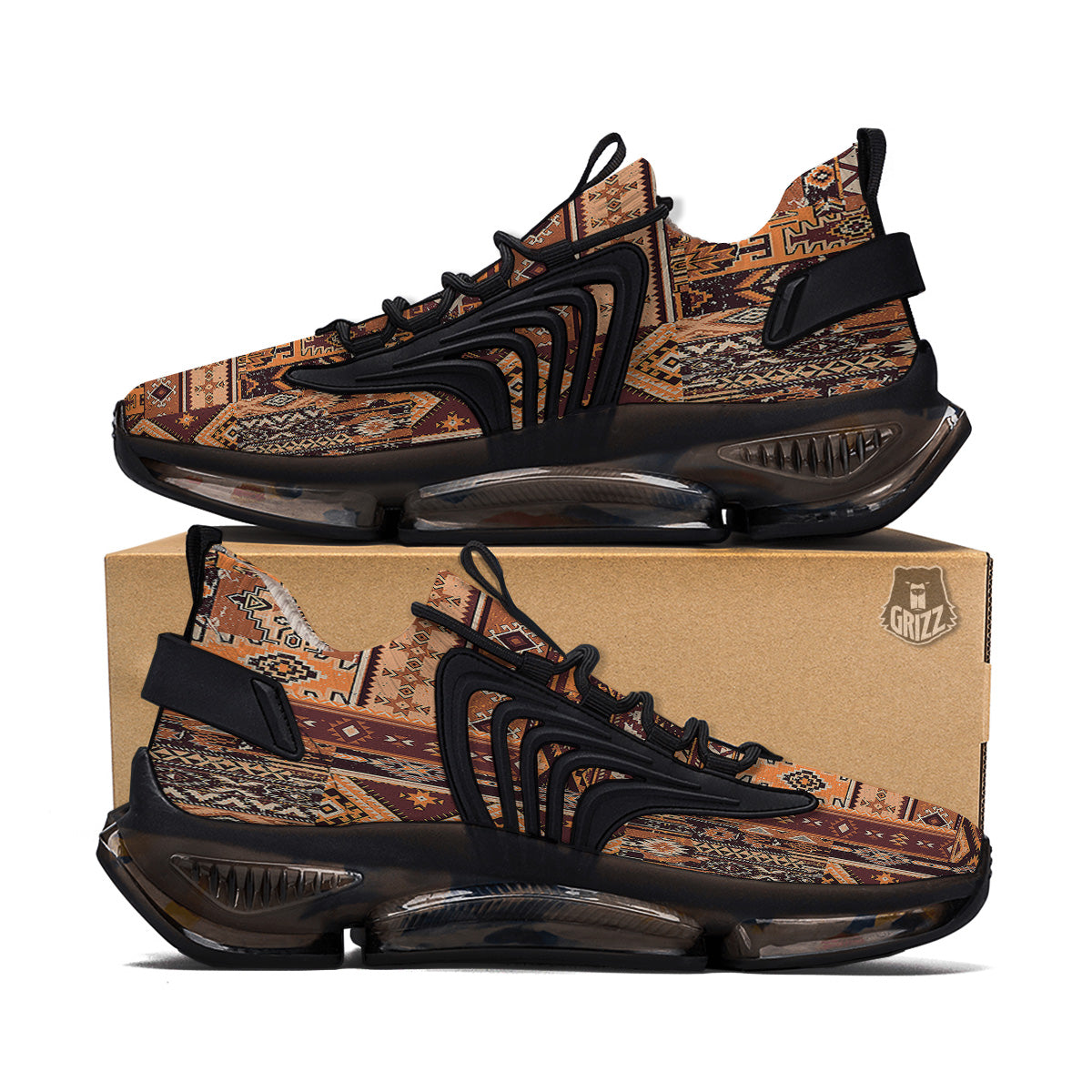 Patchwork Grunge Native American Print Pattern Black Gym Shoes-grizzshop