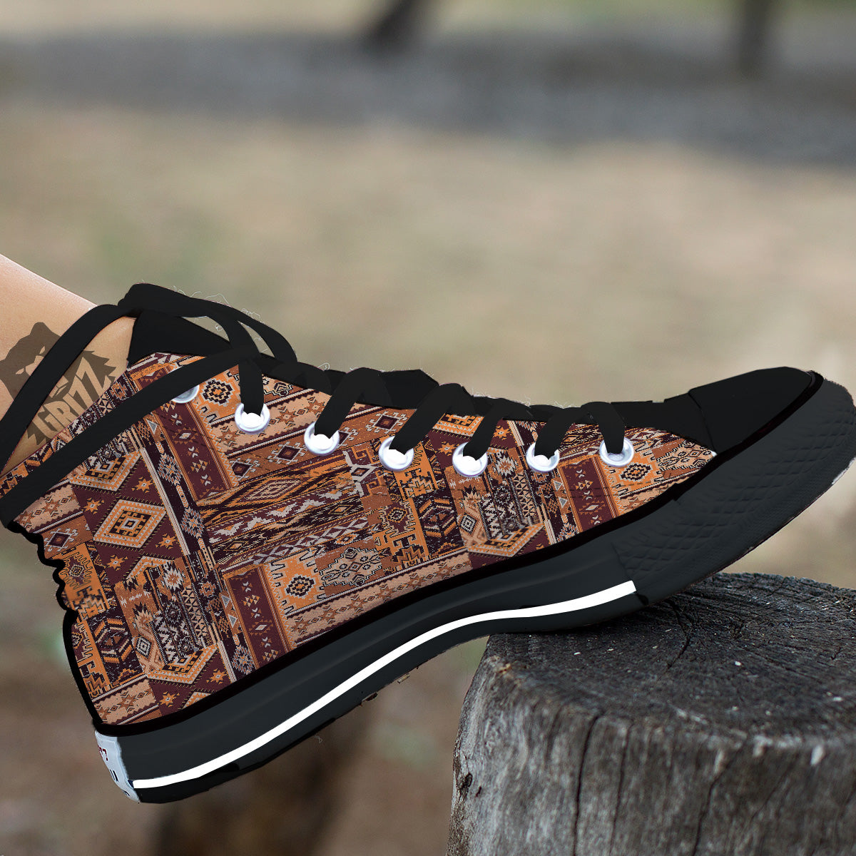 Patchwork Grunge Native American Print Pattern Black High Top Shoes-grizzshop