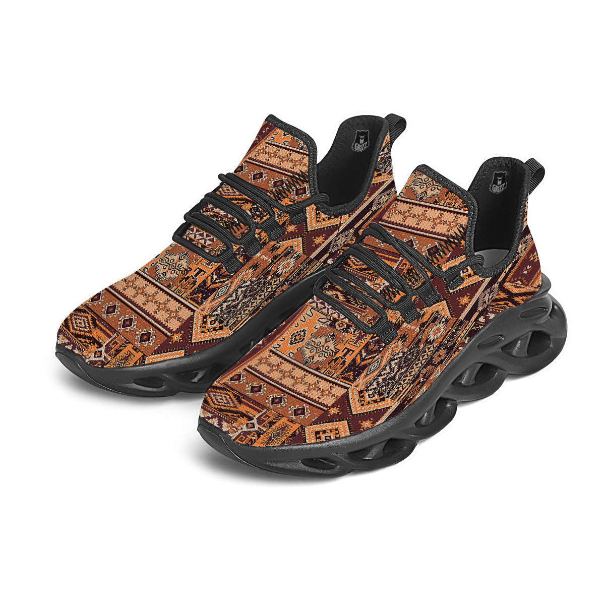 Patchwork Grunge Native American Print Pattern Black Running Shoes-grizzshop