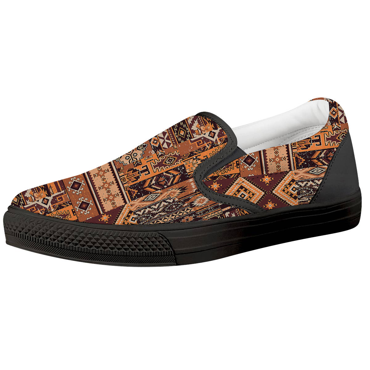 Patchwork Grunge Native American Print Pattern Black Slip On Shoes-grizzshop