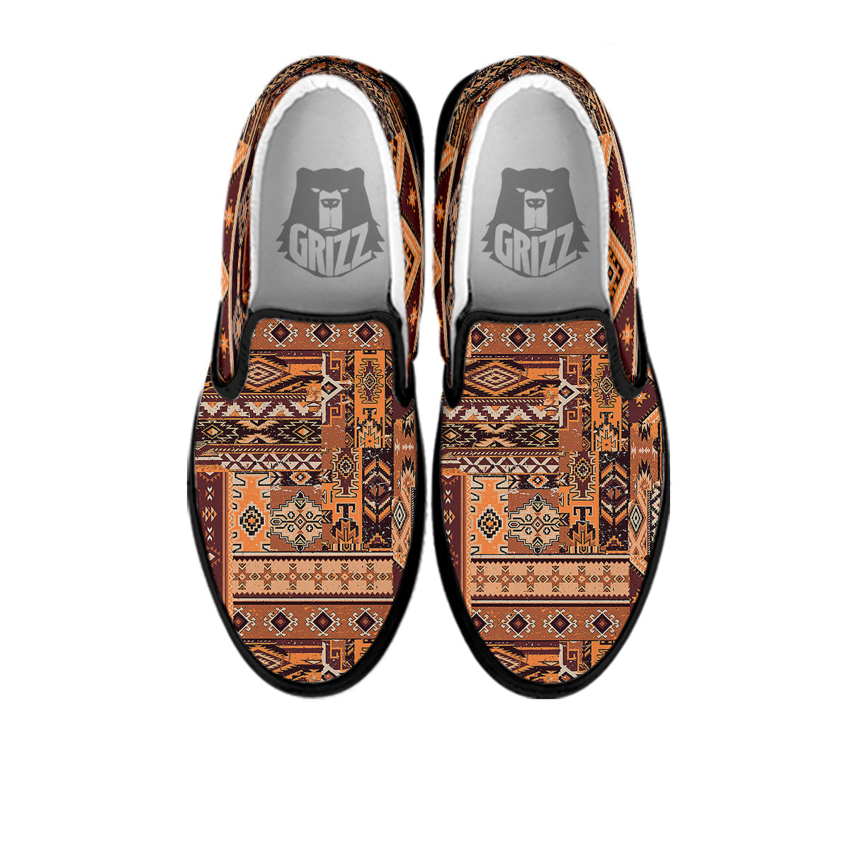 Patchwork Grunge Native American Print Pattern Black Slip On Shoes-grizzshop