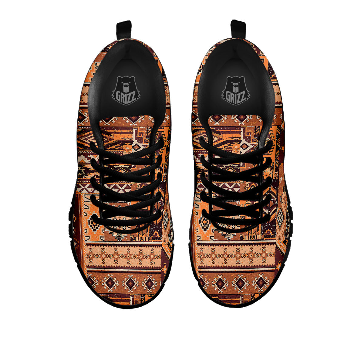 Patchwork Grunge Native American Print Pattern Black Sneaker-grizzshop
