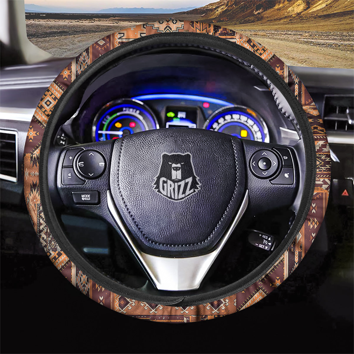 Patchwork Grunge Native American Print Pattern Car Steering Wheel Cover-grizzshop