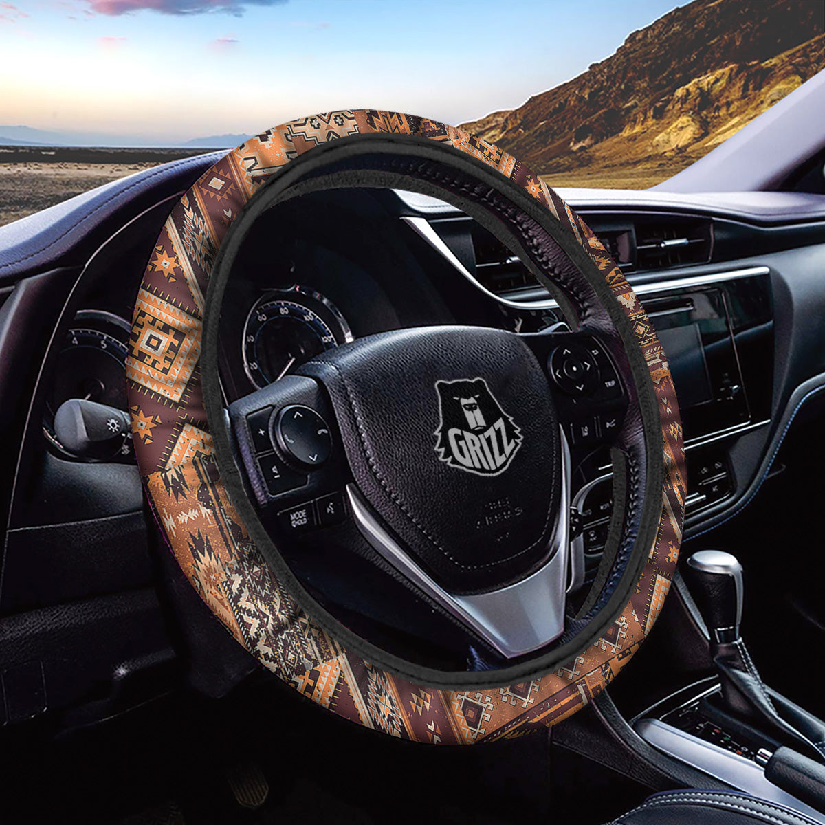 Patchwork Grunge Native American Print Pattern Car Steering Wheel Cover-grizzshop