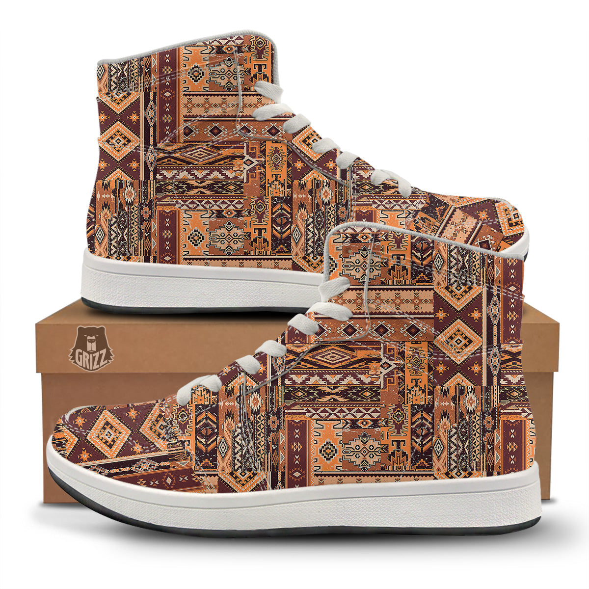 Patchwork Grunge Native American Print Pattern High Top Sneakers-grizzshop