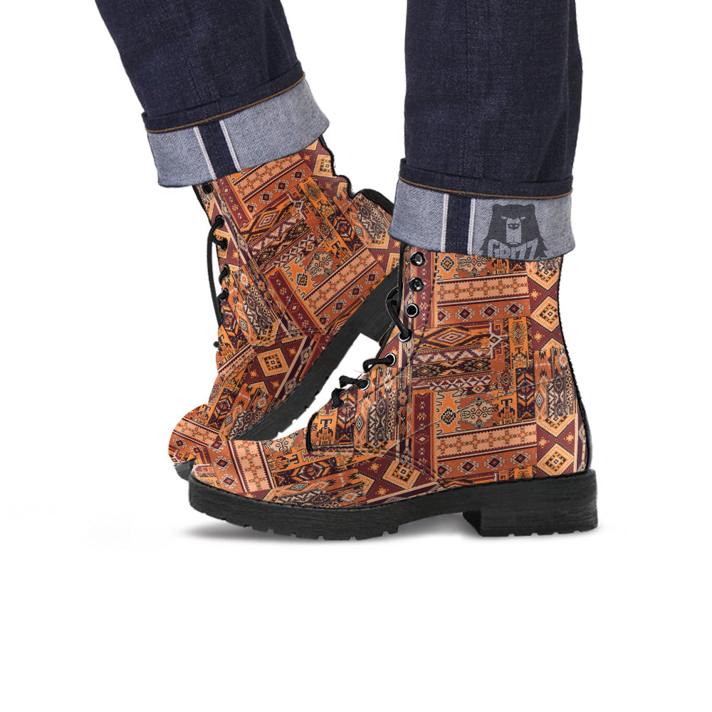 Patchwork Grunge Native American Print Pattern Leather Boots-grizzshop