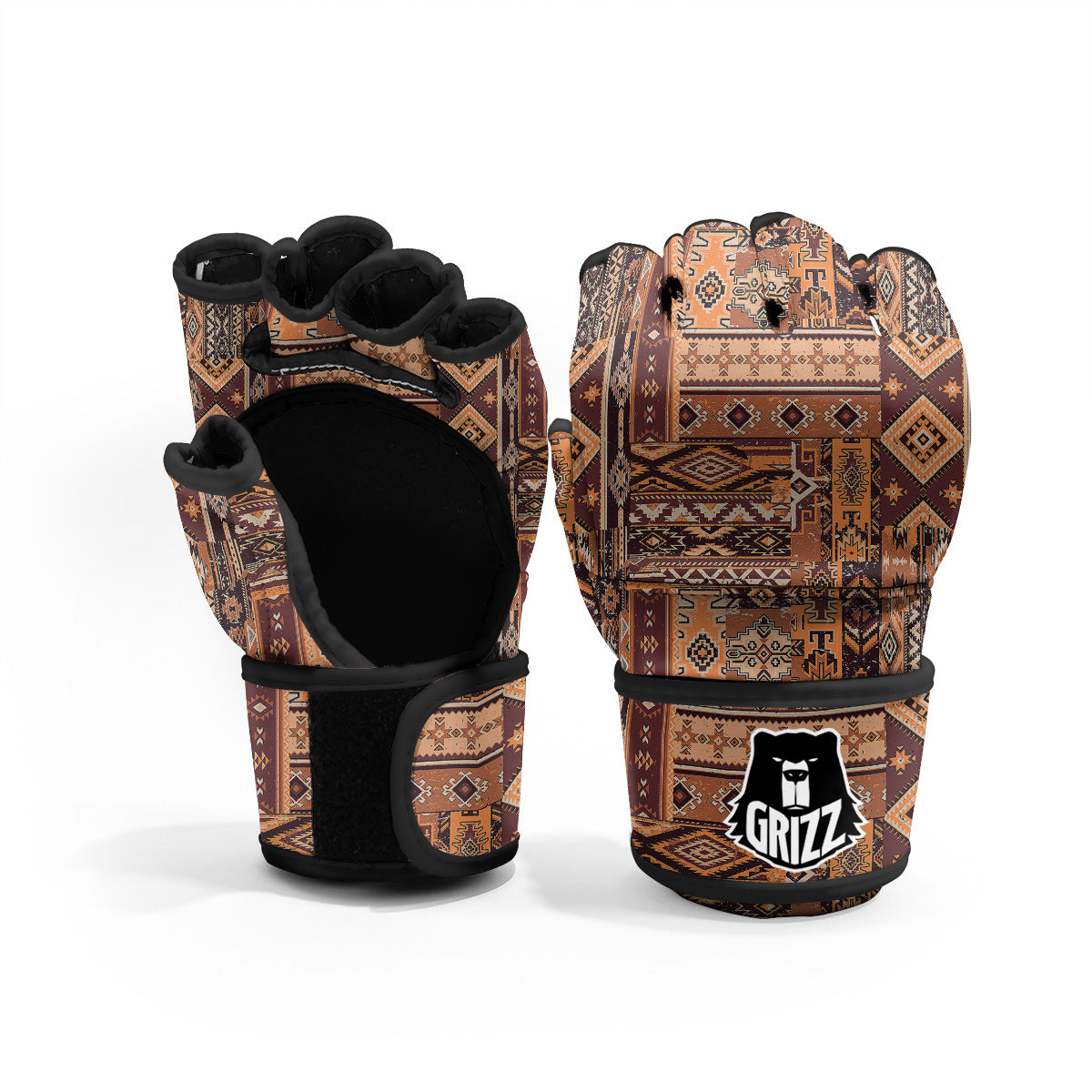 Patchwork Grunge Native American Print Pattern MMA Gloves-grizzshop