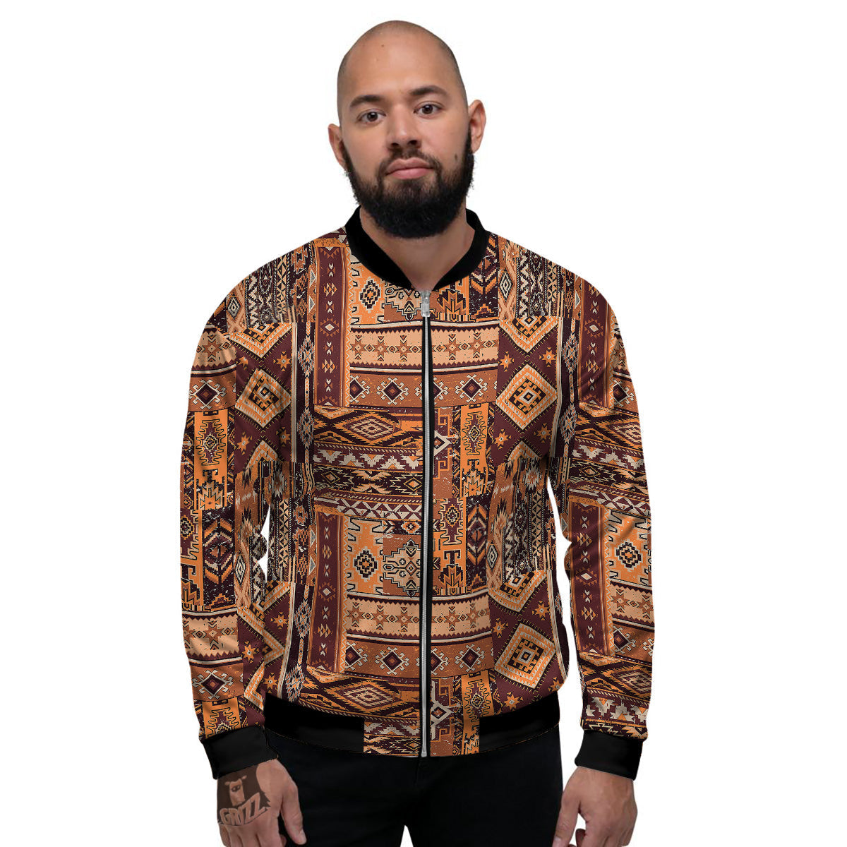 Patchwork Grunge Native American Print Pattern Men's Bomber Jacket-grizzshop