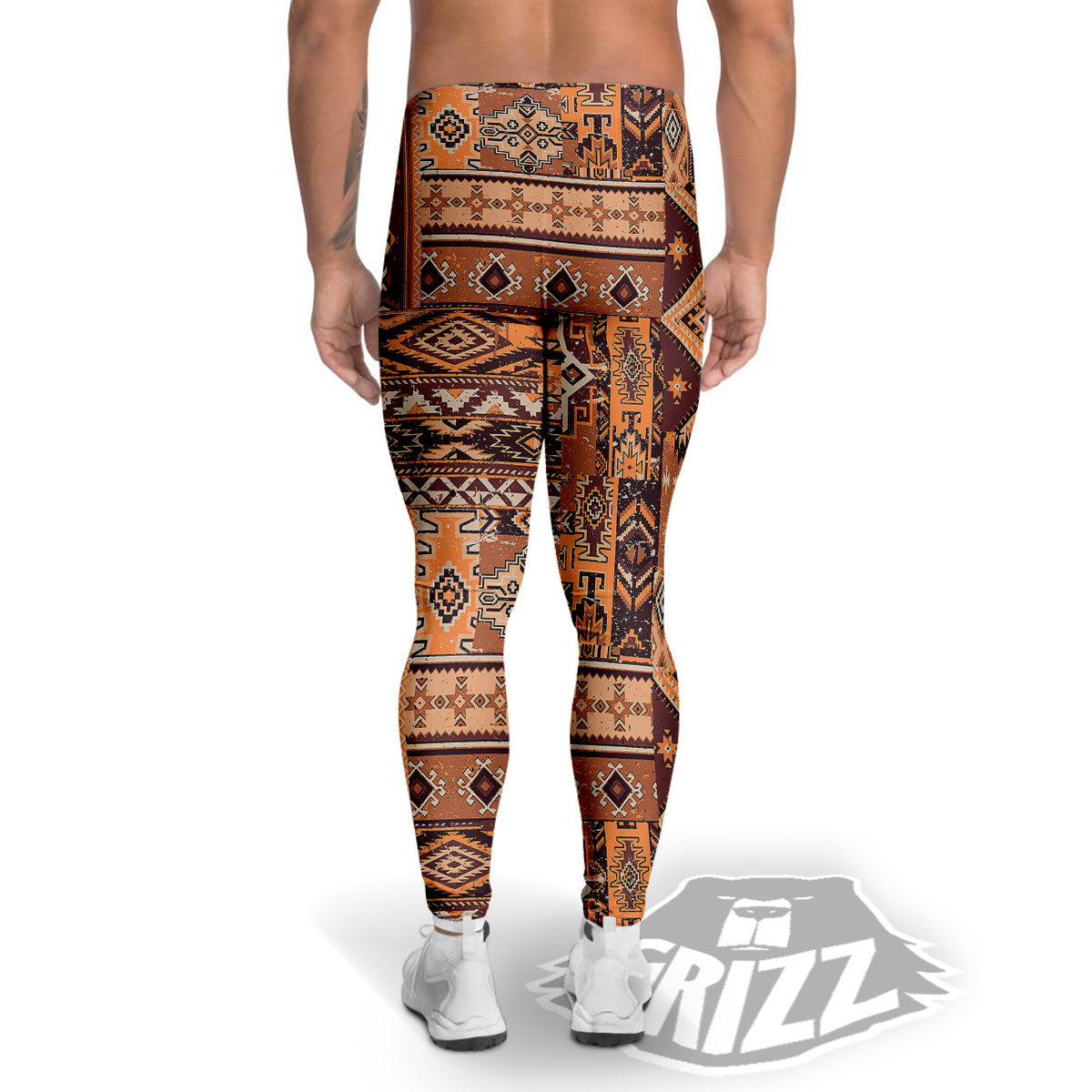 Patchwork Grunge Native American Print Pattern Men's Leggings-grizzshop