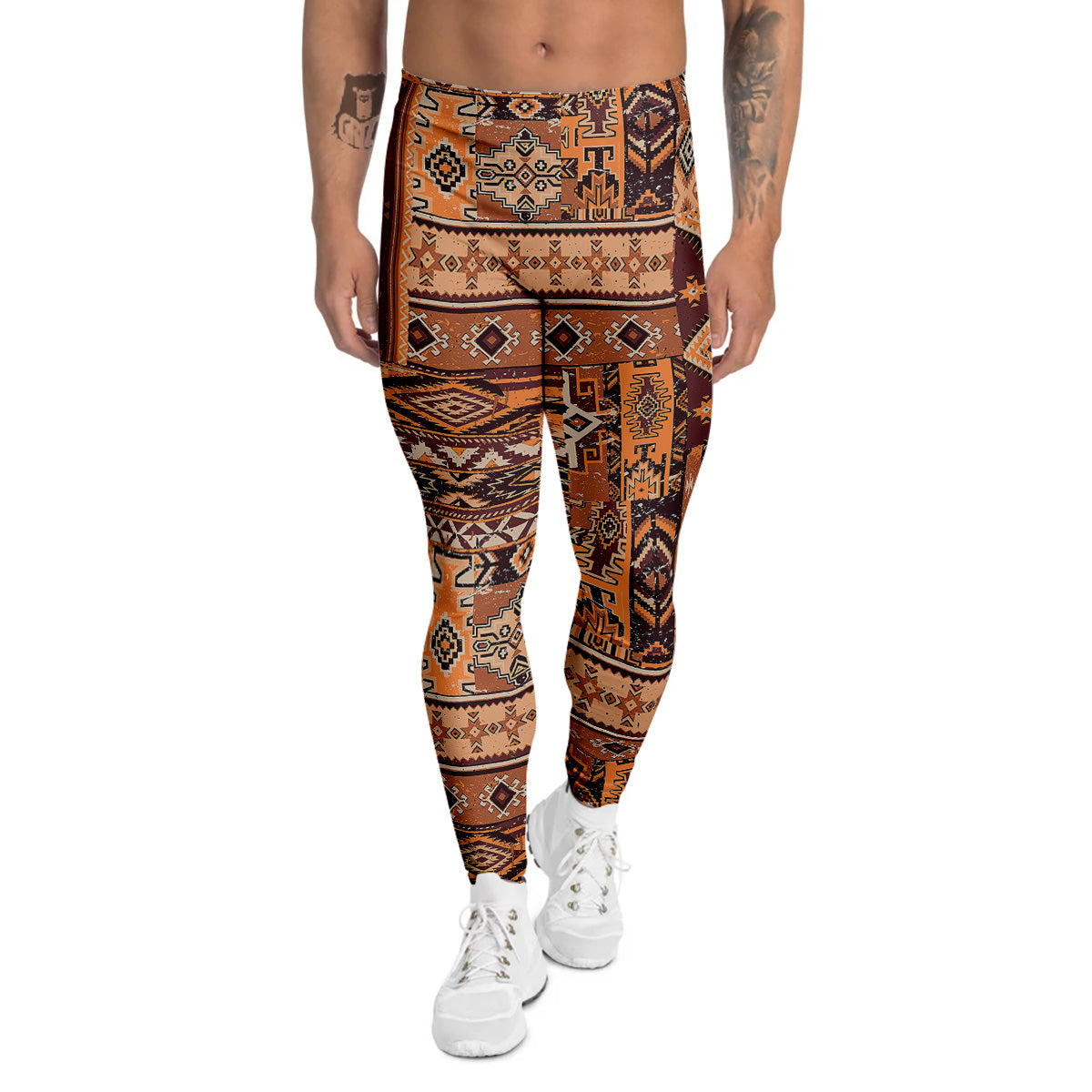 Patchwork Grunge Native American Print Pattern Men's Leggings-grizzshop