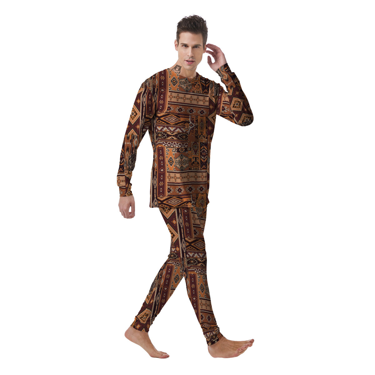 Patchwork Grunge Native American Print Pattern Men's Pajamas-grizzshop