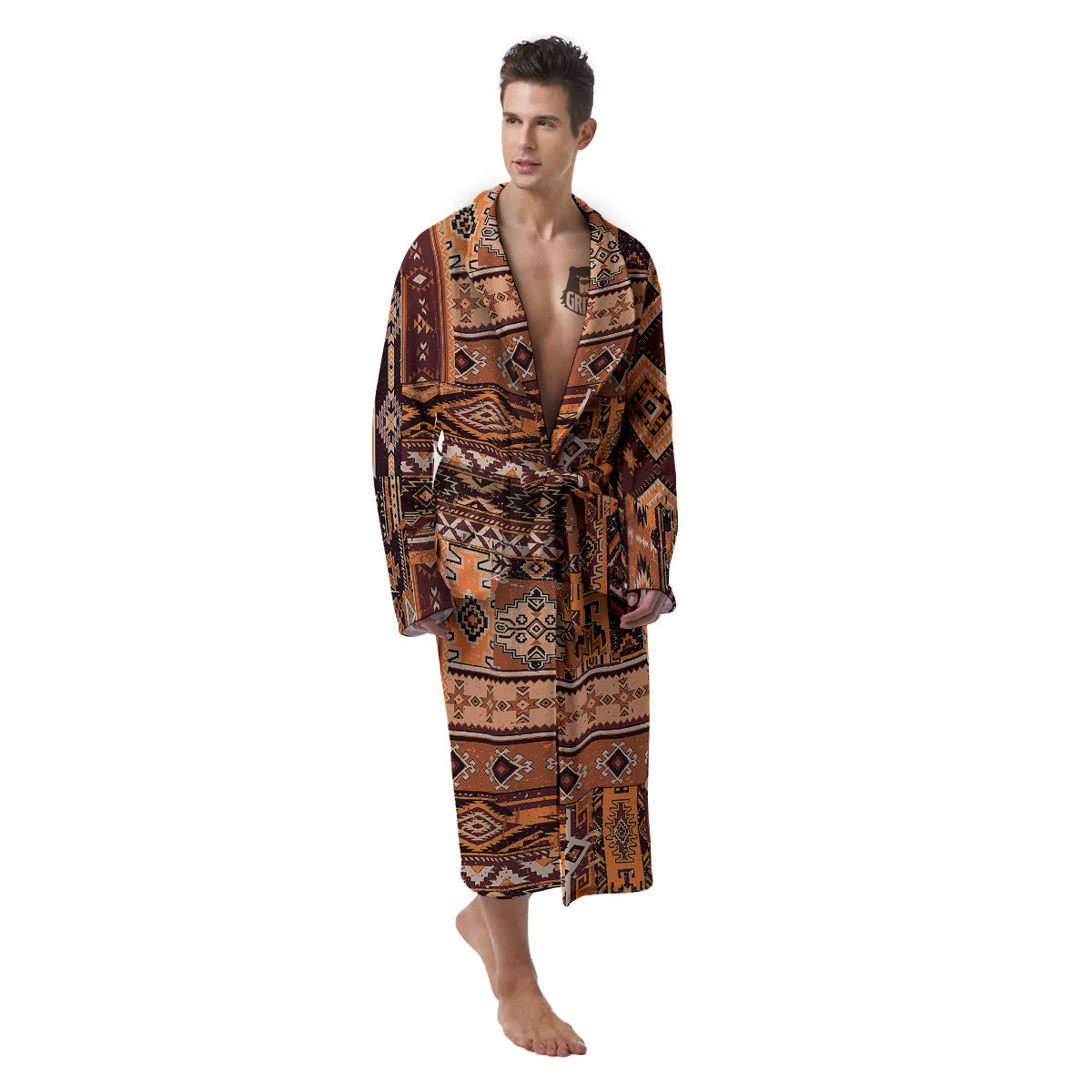 Patchwork Grunge Native American Print Pattern Men's Robe-grizzshop