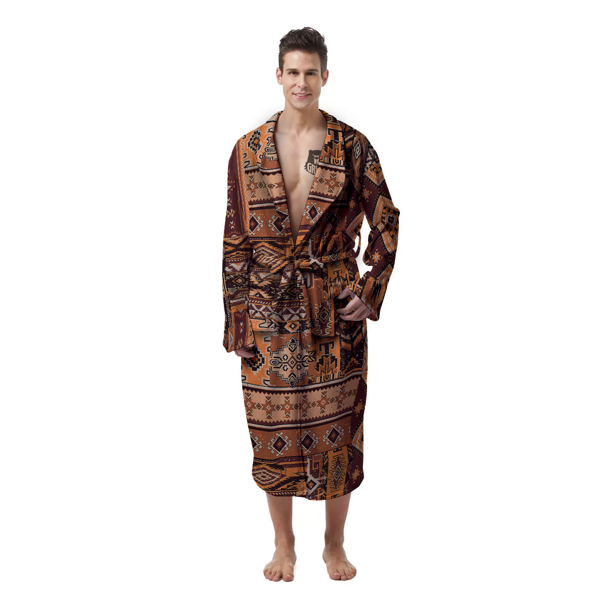 Patchwork Grunge Native American Print Pattern Men's Robe-grizzshop