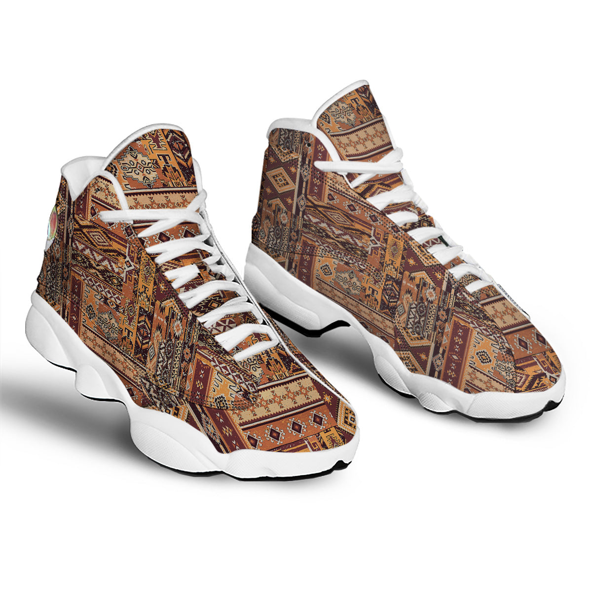 Patchwork Grunge Native American Print Pattern White Basketball Shoes-grizzshop