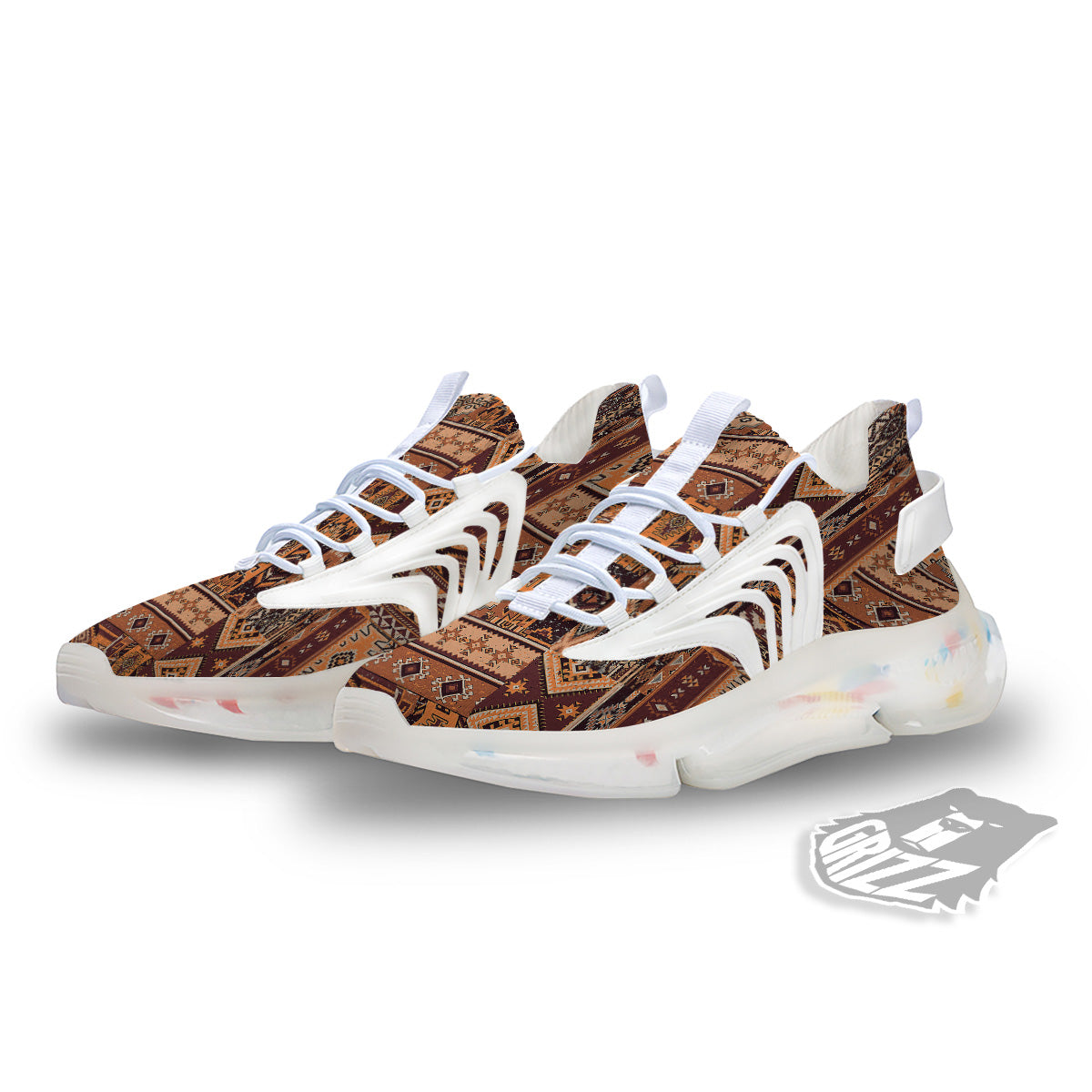 Patchwork Grunge Native American Print Pattern White Gym Shoes-grizzshop