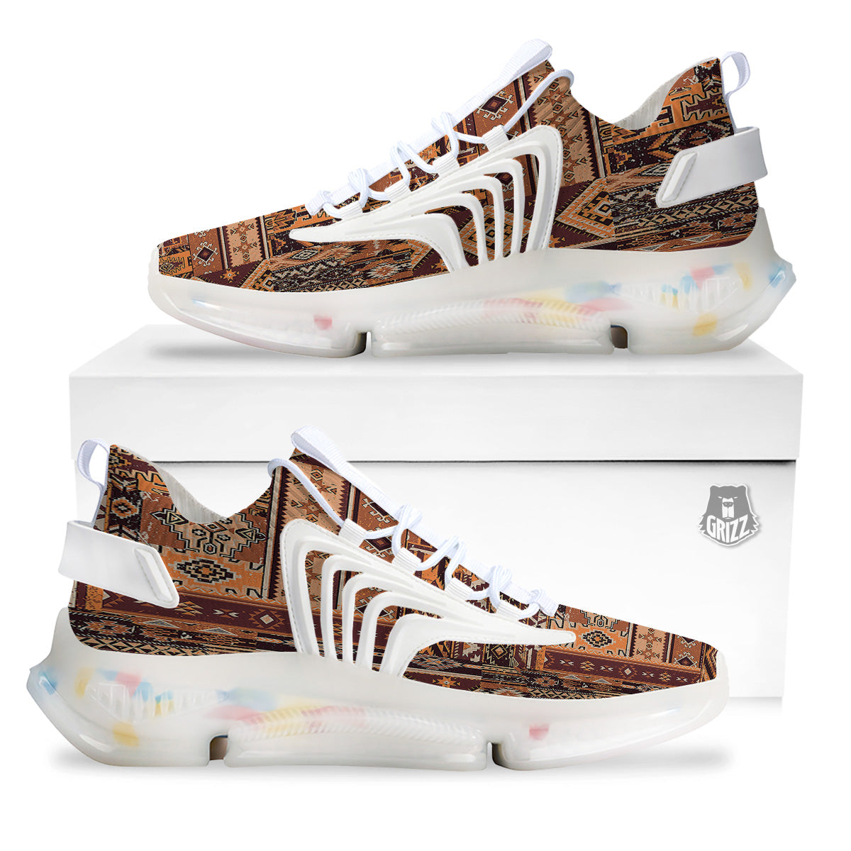 Patchwork Grunge Native American Print Pattern White Gym Shoes-grizzshop
