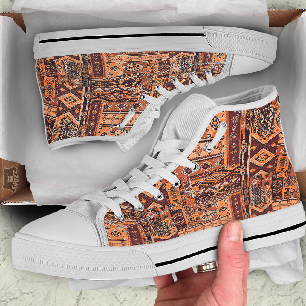 Patchwork Grunge Native American Print Pattern White High Top Shoes-grizzshop