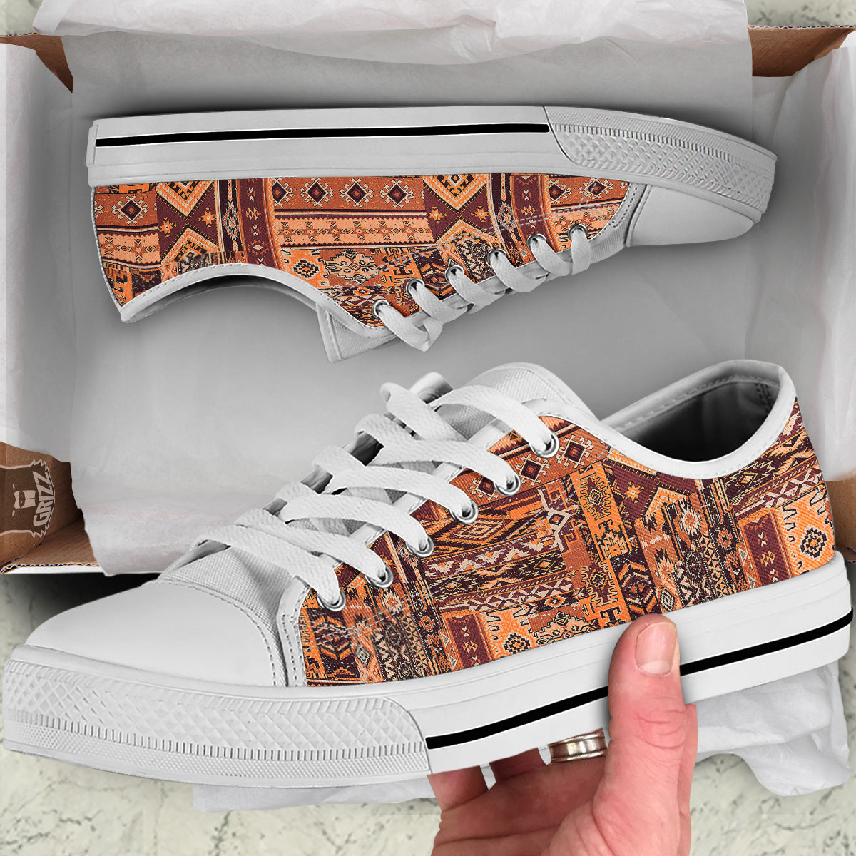 Patchwork Grunge Native American Print Pattern White Low Top Shoes-grizzshop