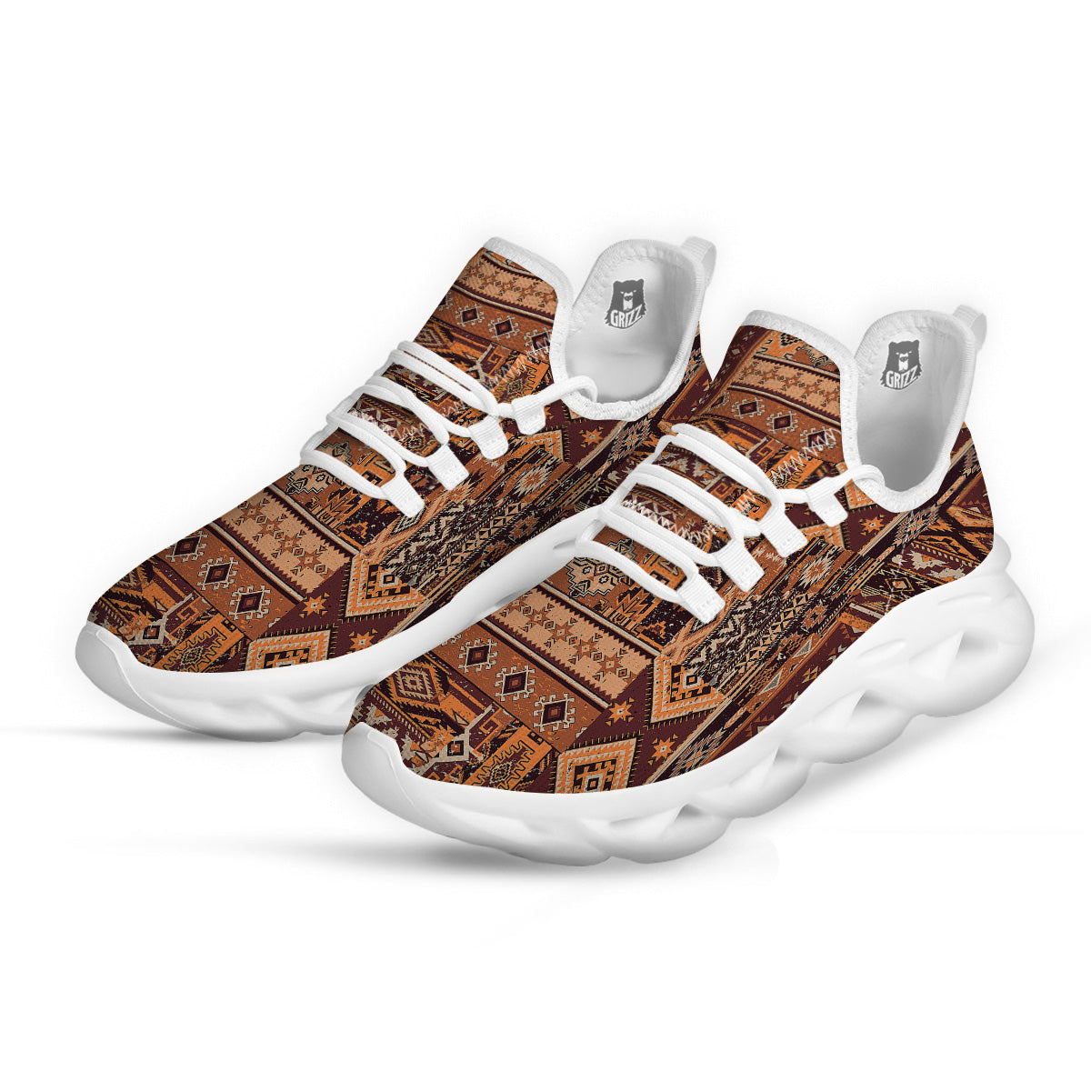 Patchwork Grunge Native American Print Pattern White Running Shoes-grizzshop