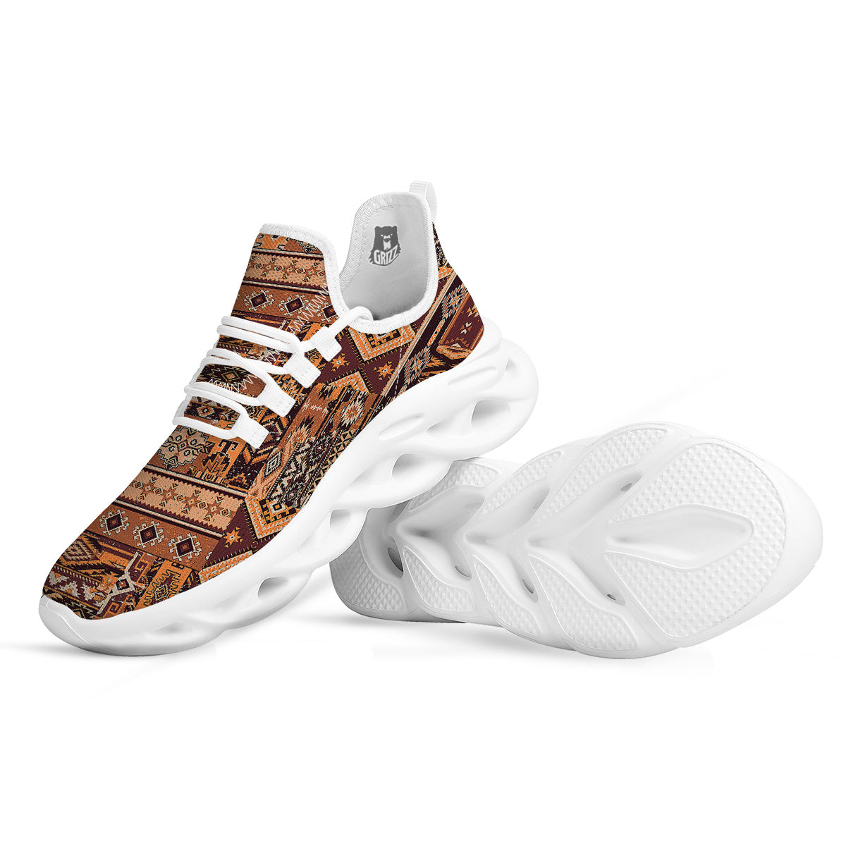 Patchwork Grunge Native American Print Pattern White Running Shoes-grizzshop