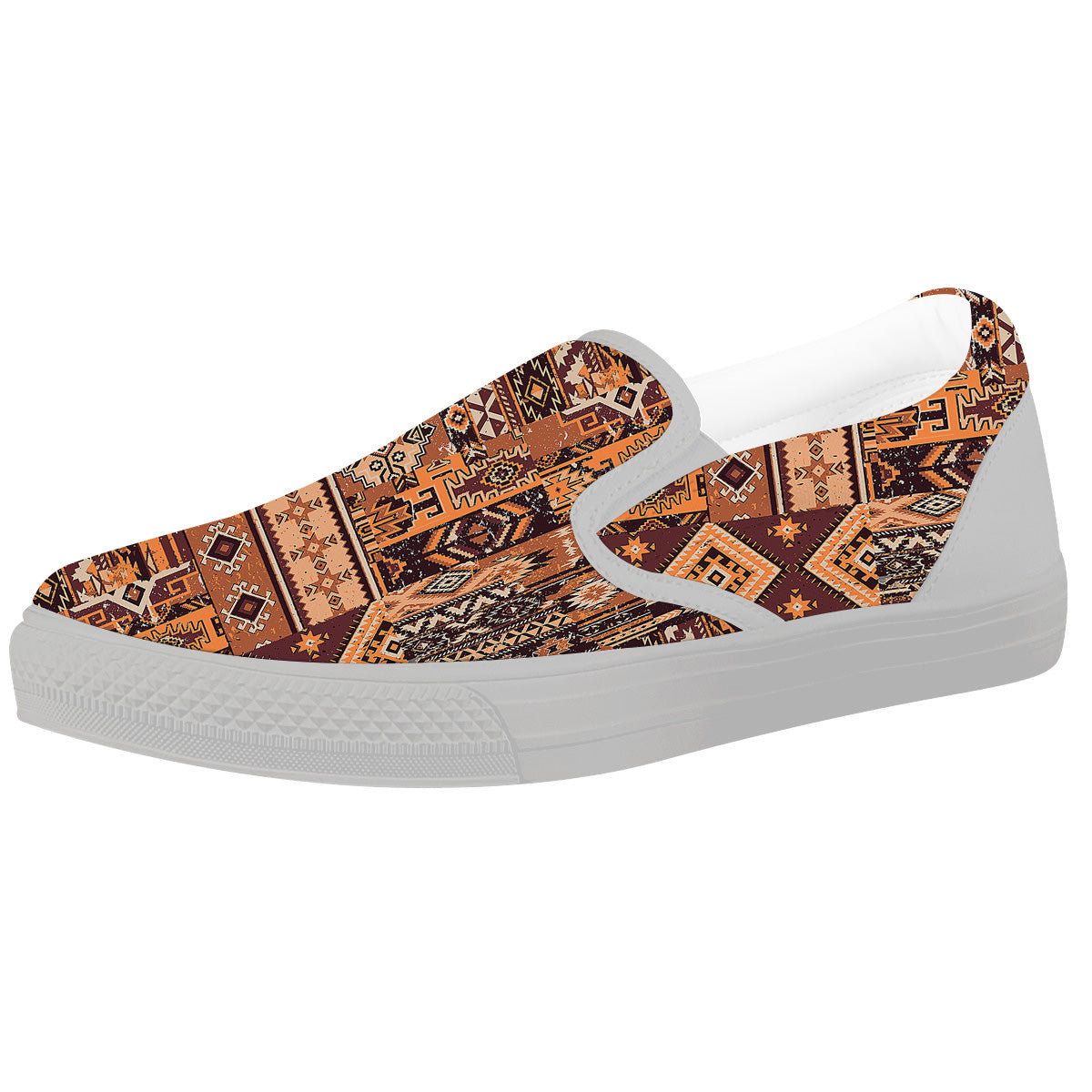 Patchwork Grunge Native American Print Pattern White Slip On Shoes-grizzshop
