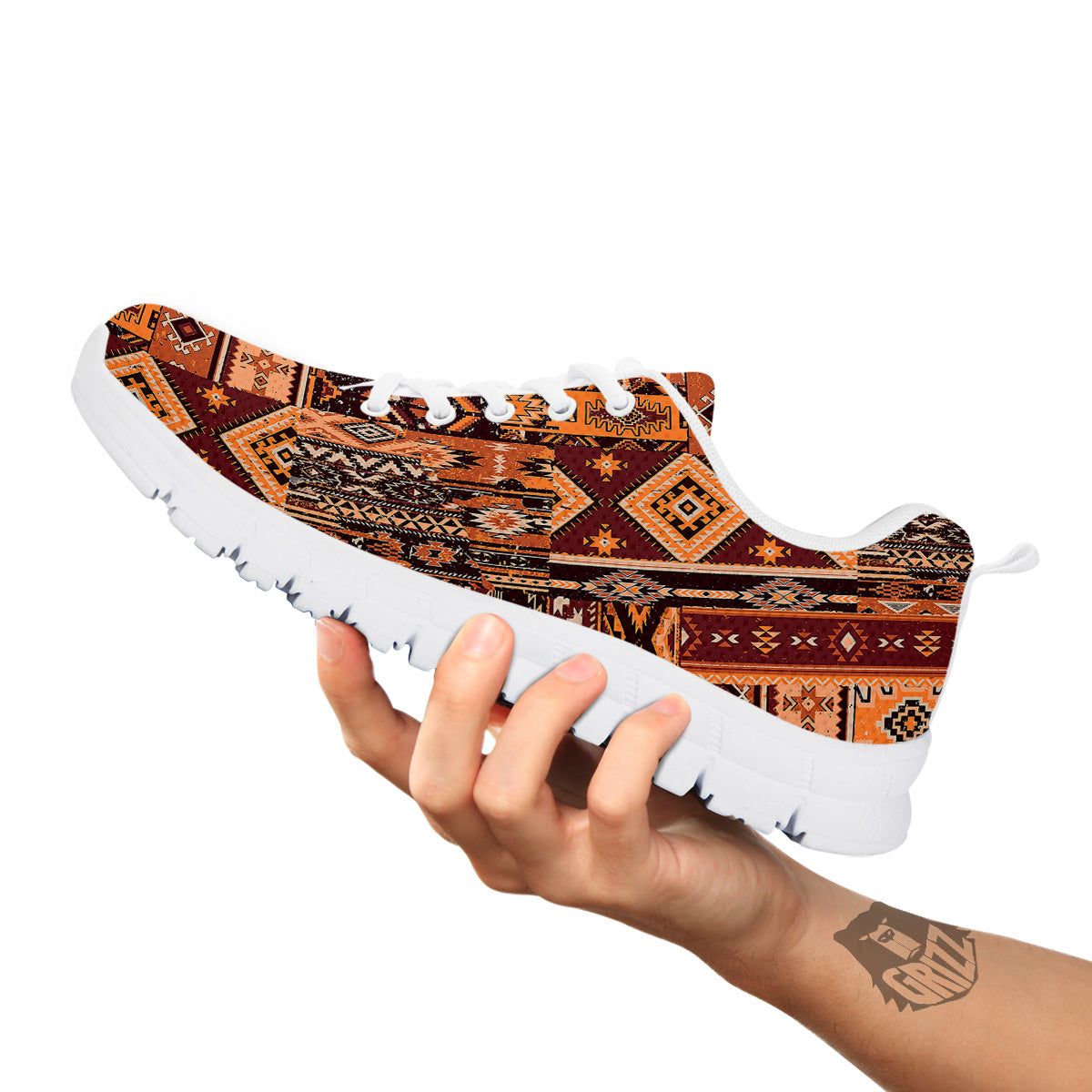 Patchwork Grunge Native American Print Pattern White Sneaker-grizzshop