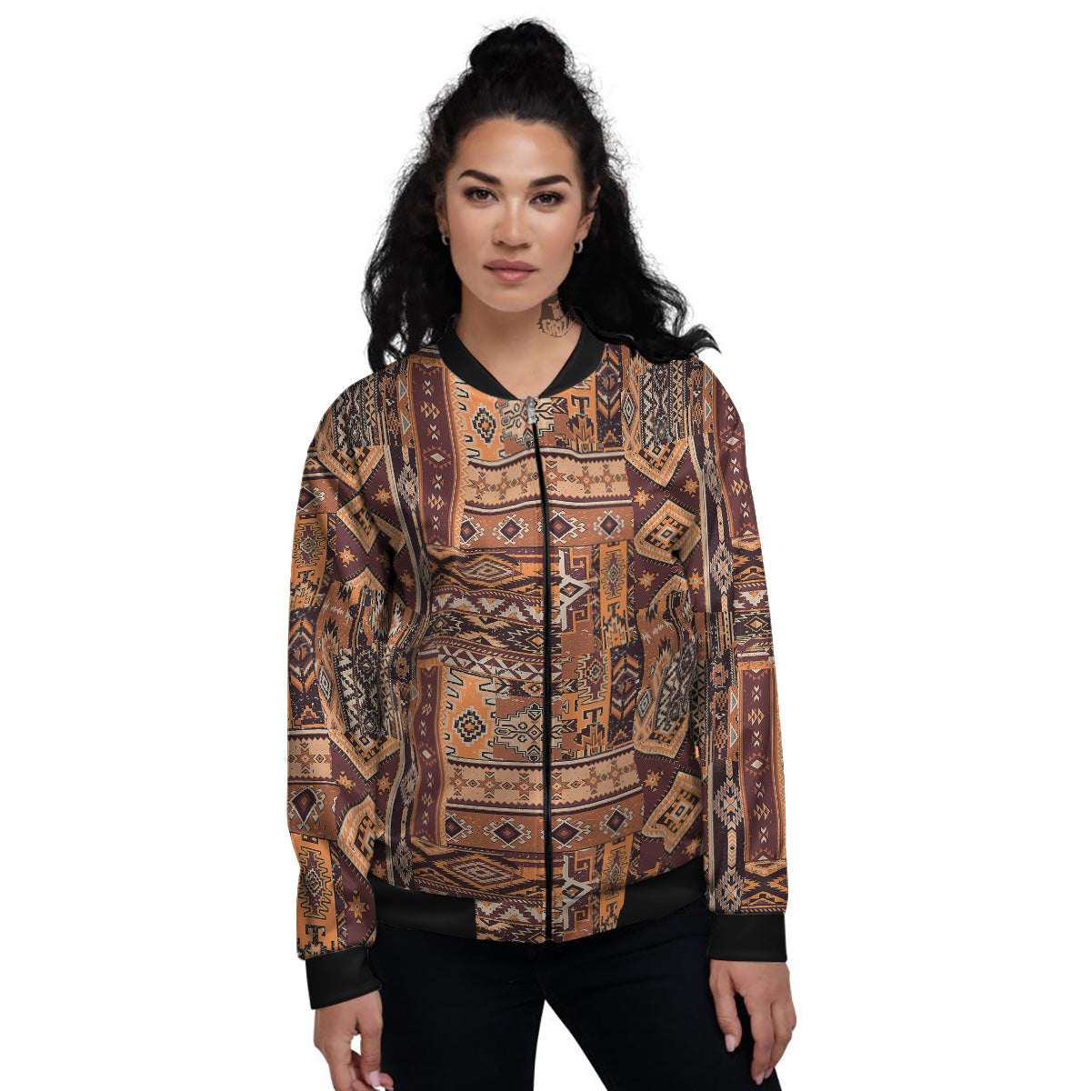 Patchwork Grunge Native American Print Pattern Women's Bomber Jacket-grizzshop