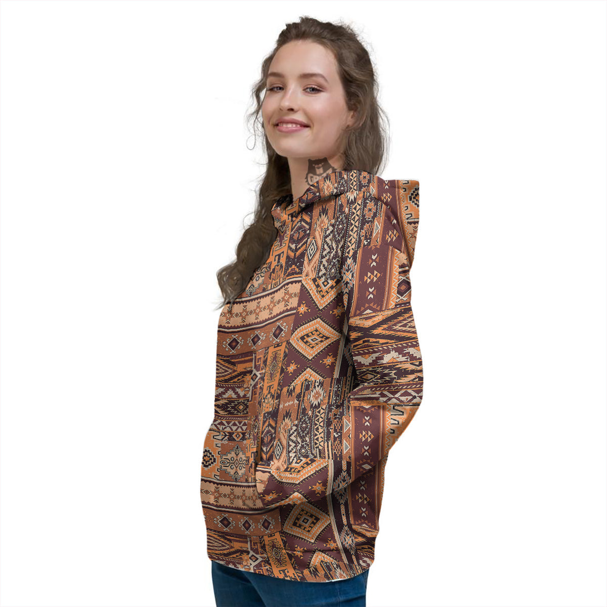 Patchwork Grunge Native American Print Pattern Women's Hoodie-grizzshop