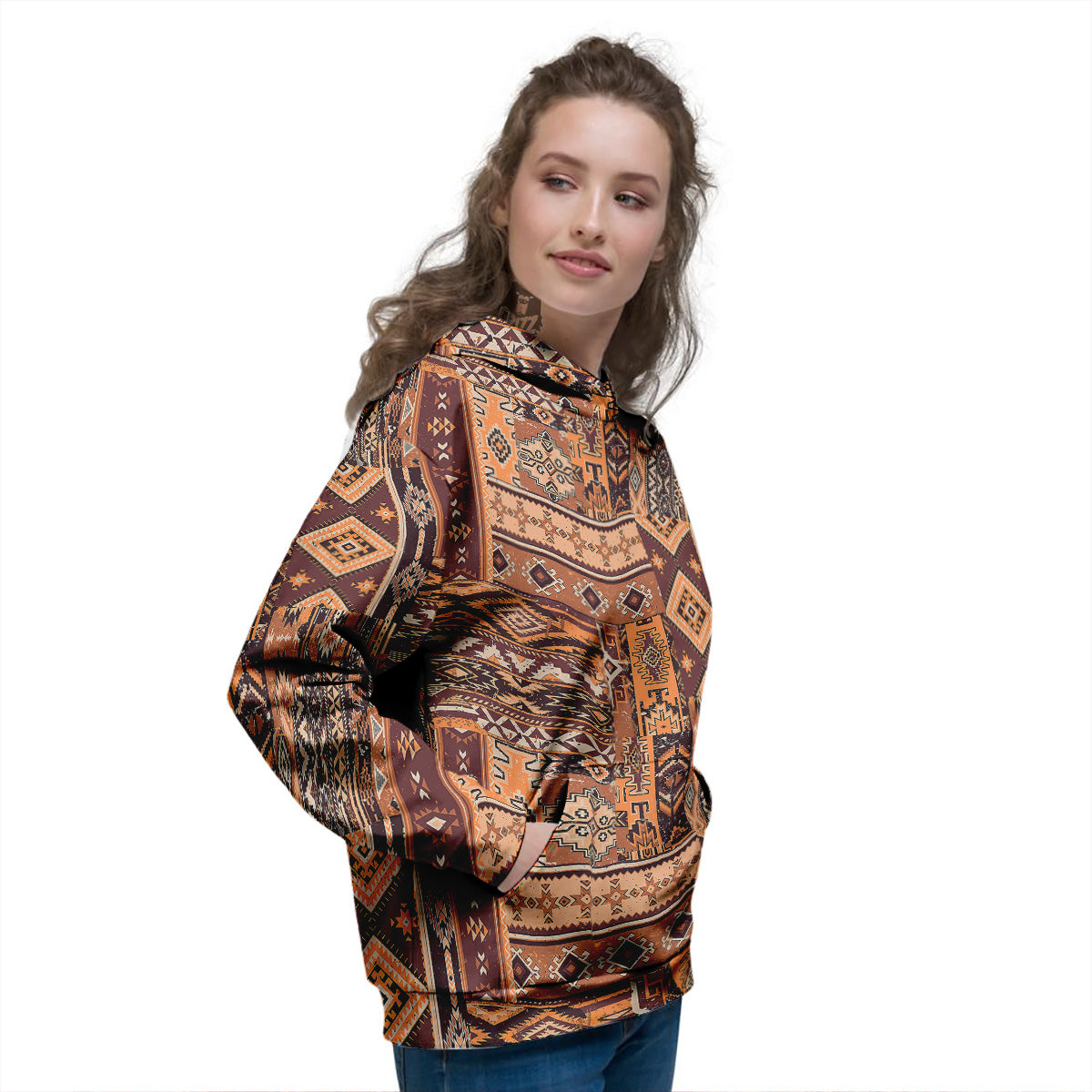 Patchwork Grunge Native American Print Pattern Women's Hoodie-grizzshop
