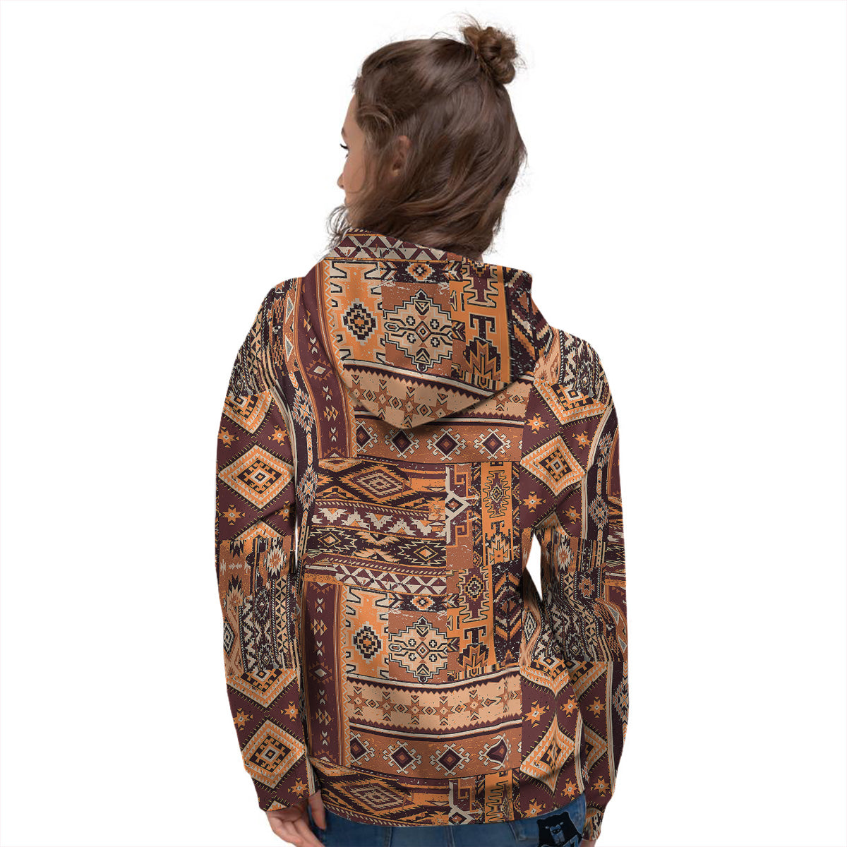 Patchwork Grunge Native American Print Pattern Women's Hoodie-grizzshop