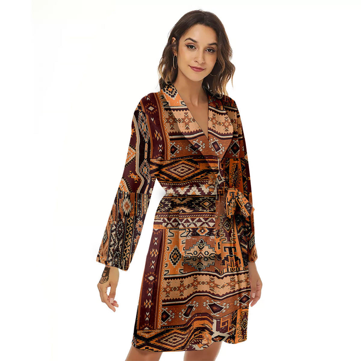 Patchwork Grunge Native American Print Pattern Women's Robe-grizzshop
